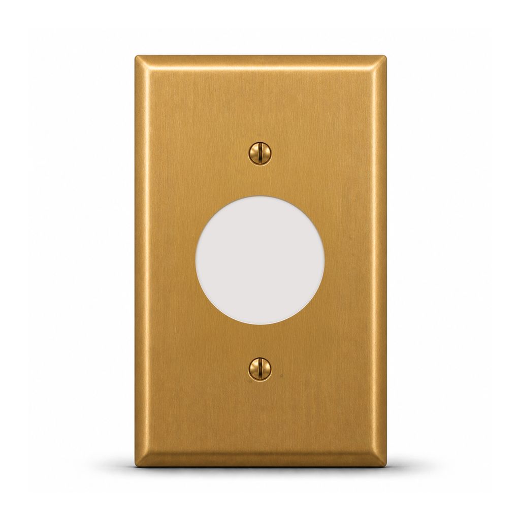 1-Gang, Standard Size, Single Receptacle Opening, Satin Brass Finish, Solid Brass Wall Plate Outlet Cover - Made in USA