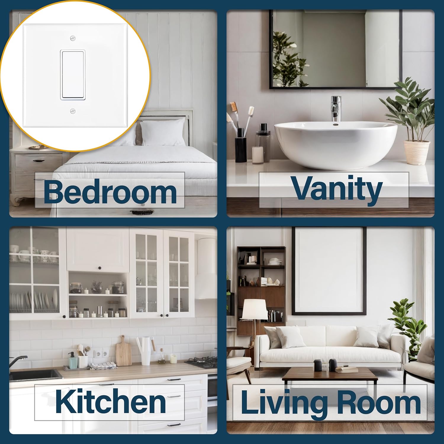 2‑Gang Oversized Decora®‑Style Wall Plate – Centered GFCI Rocker Opening – White Metal (Made in USA)