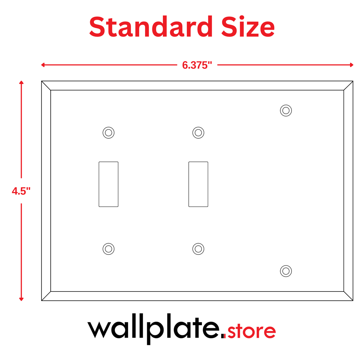 Layout and Dimensions 3-Gang Metal Wall Plate – 2 Toggle Openings + 1 Blank – White Semi-Gloss