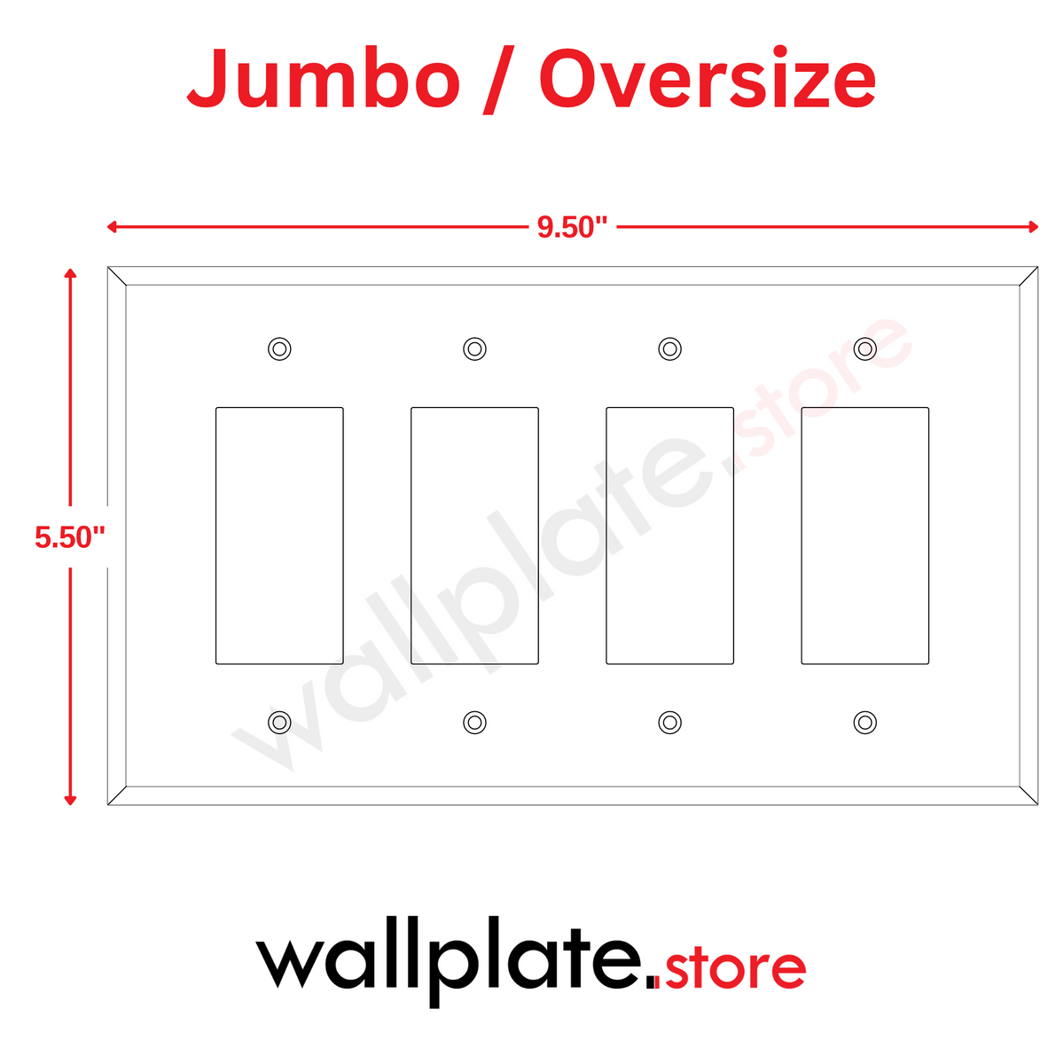 Layout and Dimensions 4-gang GFI, oversize, painted metal wall plate