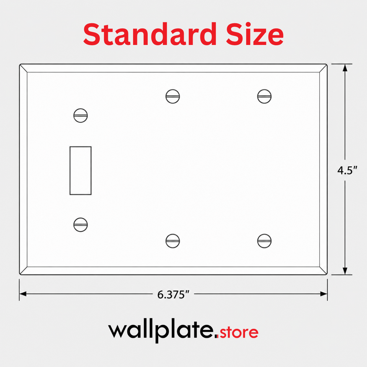 Layout and Dimensions for 3-Gang with (1) Toggle (2) Blank, Standard Size, White Painted Metal Wall Plate.