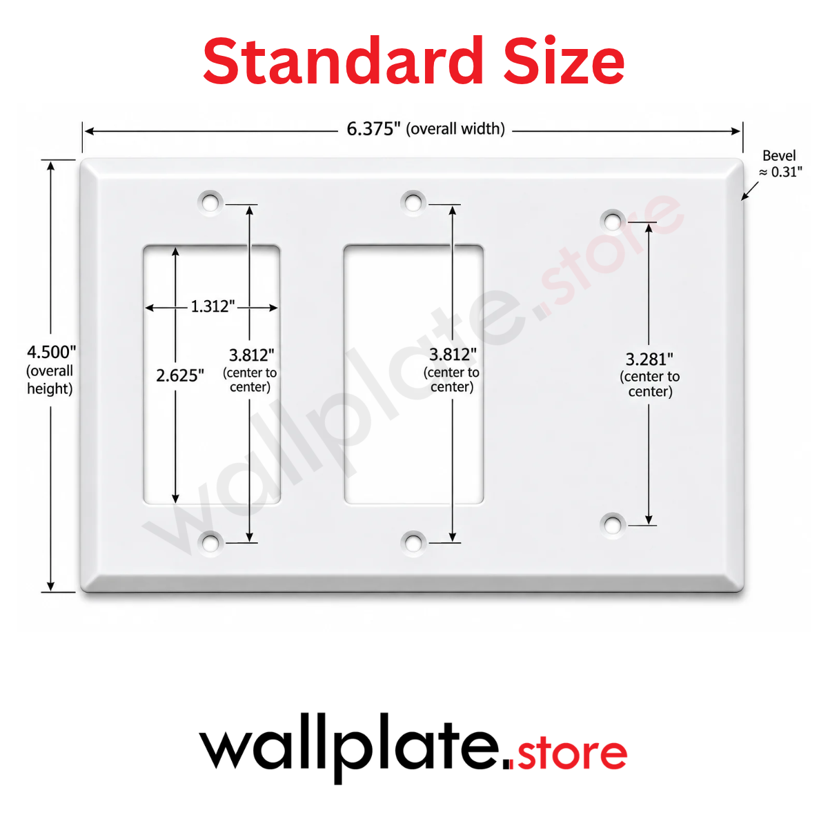 3-Gang Standard Metal Wall Plate – 2 Decora/GFCI Openings + 1 Blank – White Semi-Gloss