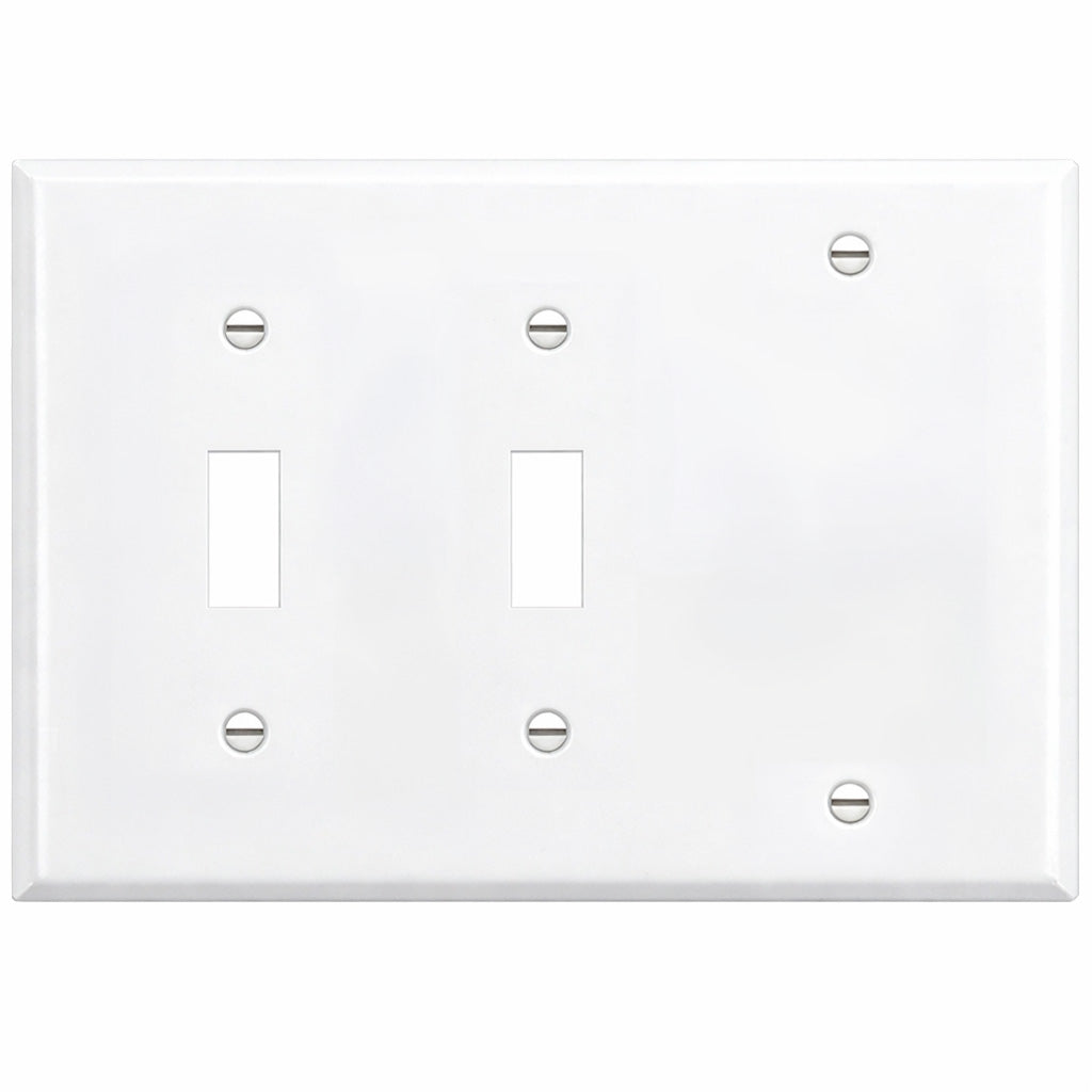 3-Gang White Metal Wallplate with 2 Toggle and 1 Blank, Standard Size - Made in USA