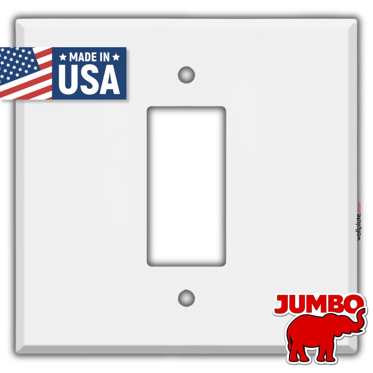 2‑Gang Oversized Decora®‑Style Wall Plate – Centered GFCI Rocker Opening – White Metal (Made in USA)