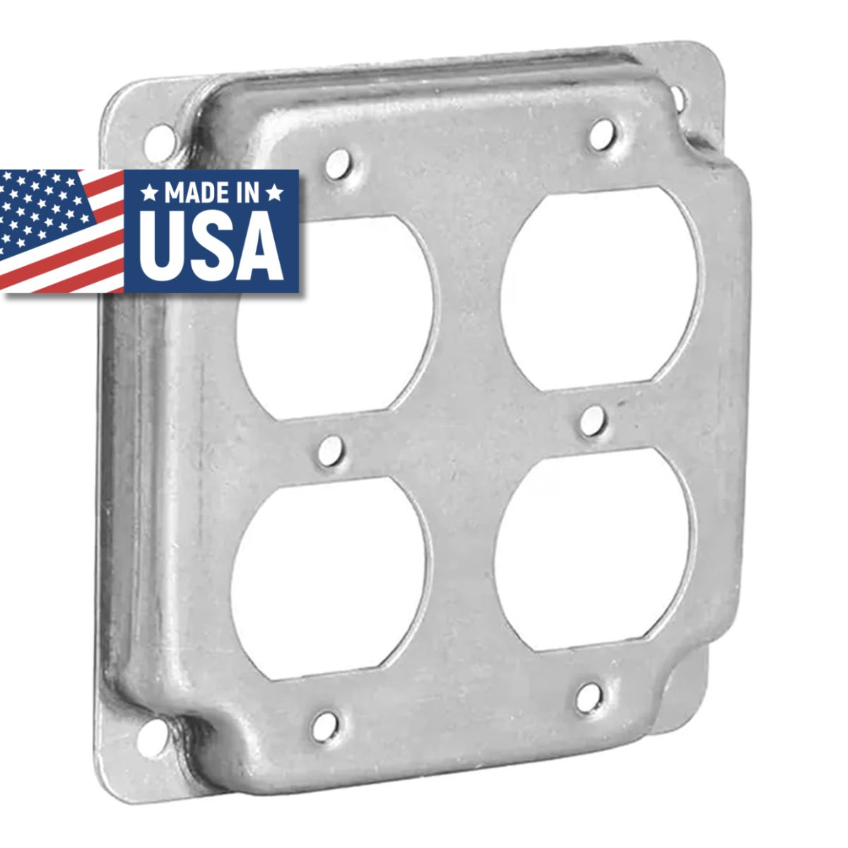 4 inch Square Galvanized Steel Double Duplex Receptacle Electrical Box Cover