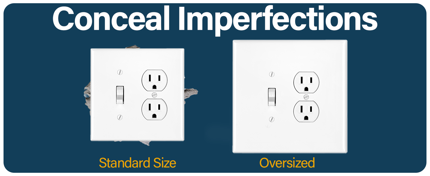 2‑Gang Oversized Decora®‑Style Wall Plate – Centered GFCI Rocker Opening – White Metal (Made in USA)