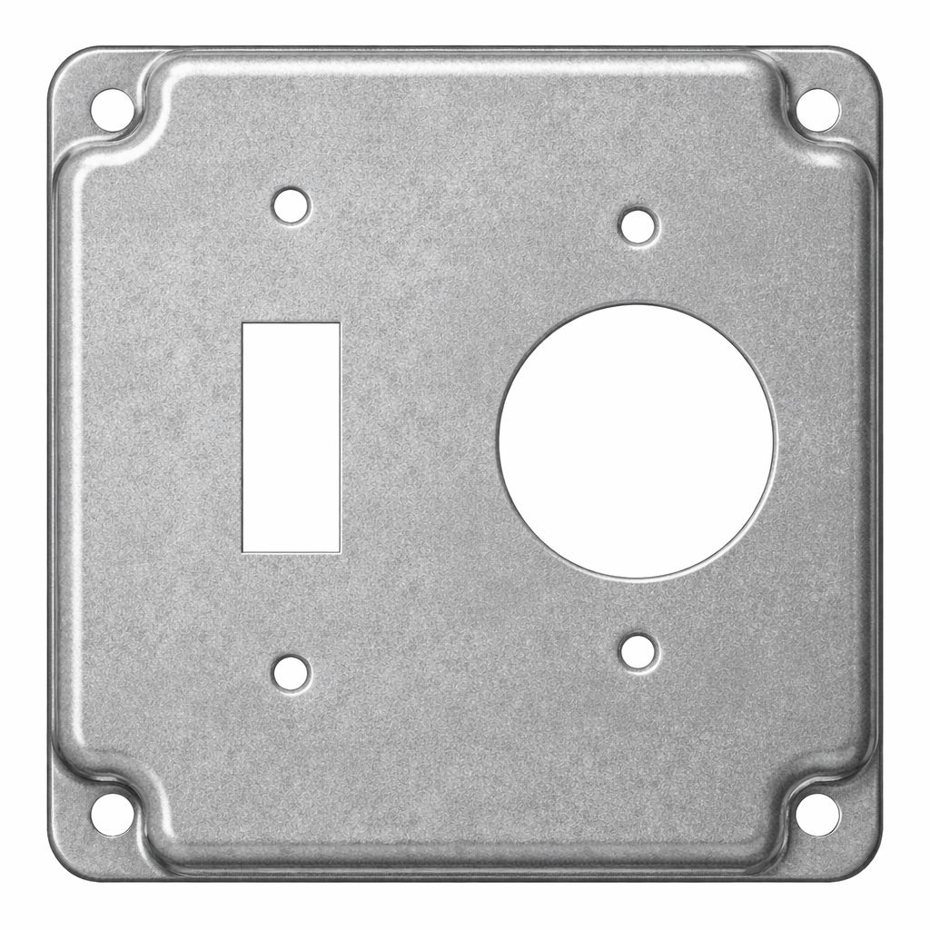 4 Inch Unfinished Galvanized Steel Square Raised Cover, 1 Toggle and 1 Single Receptacle
