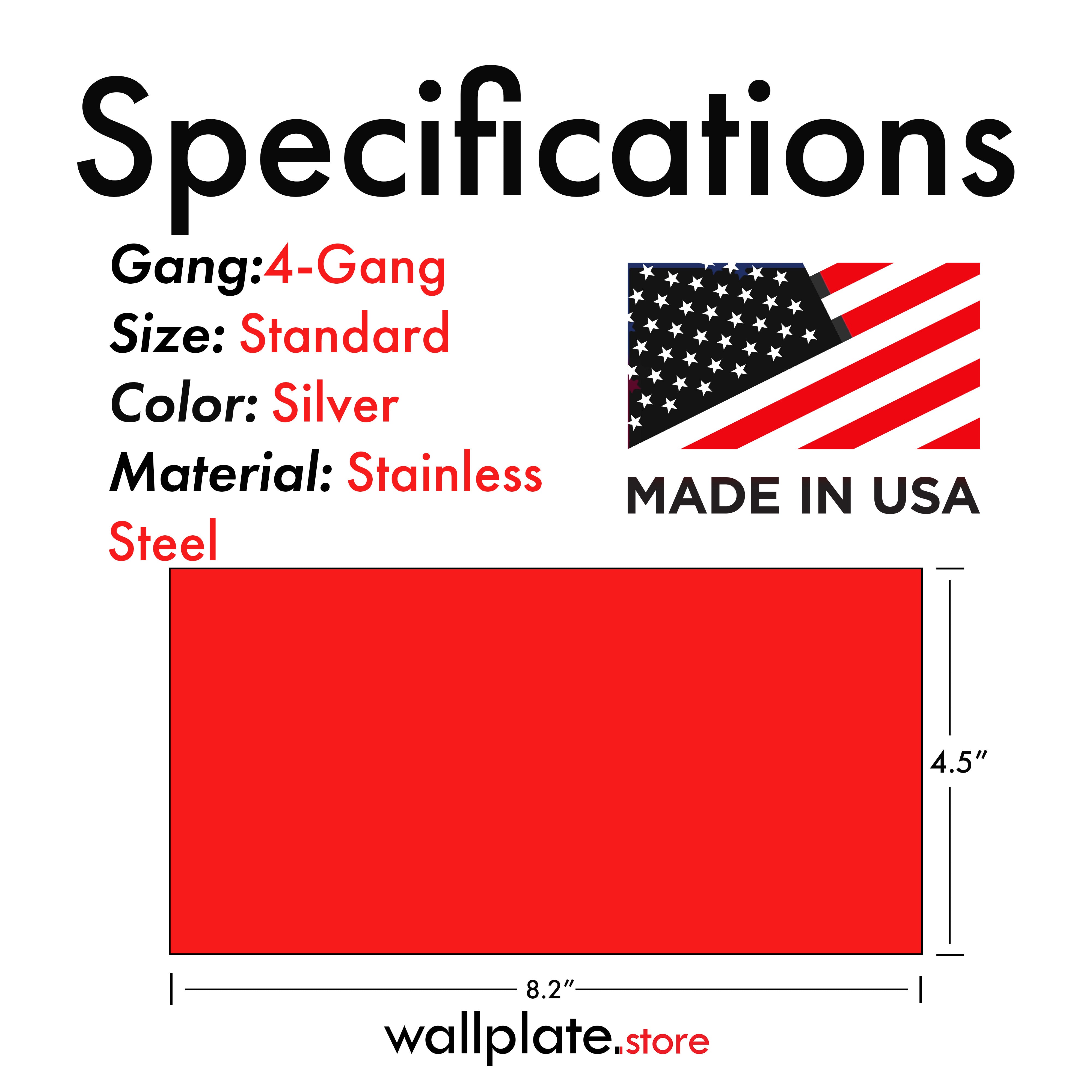 4-Gang Stainless Steel Rocker GFCI Decora® Style Wall Plate, Made in USA