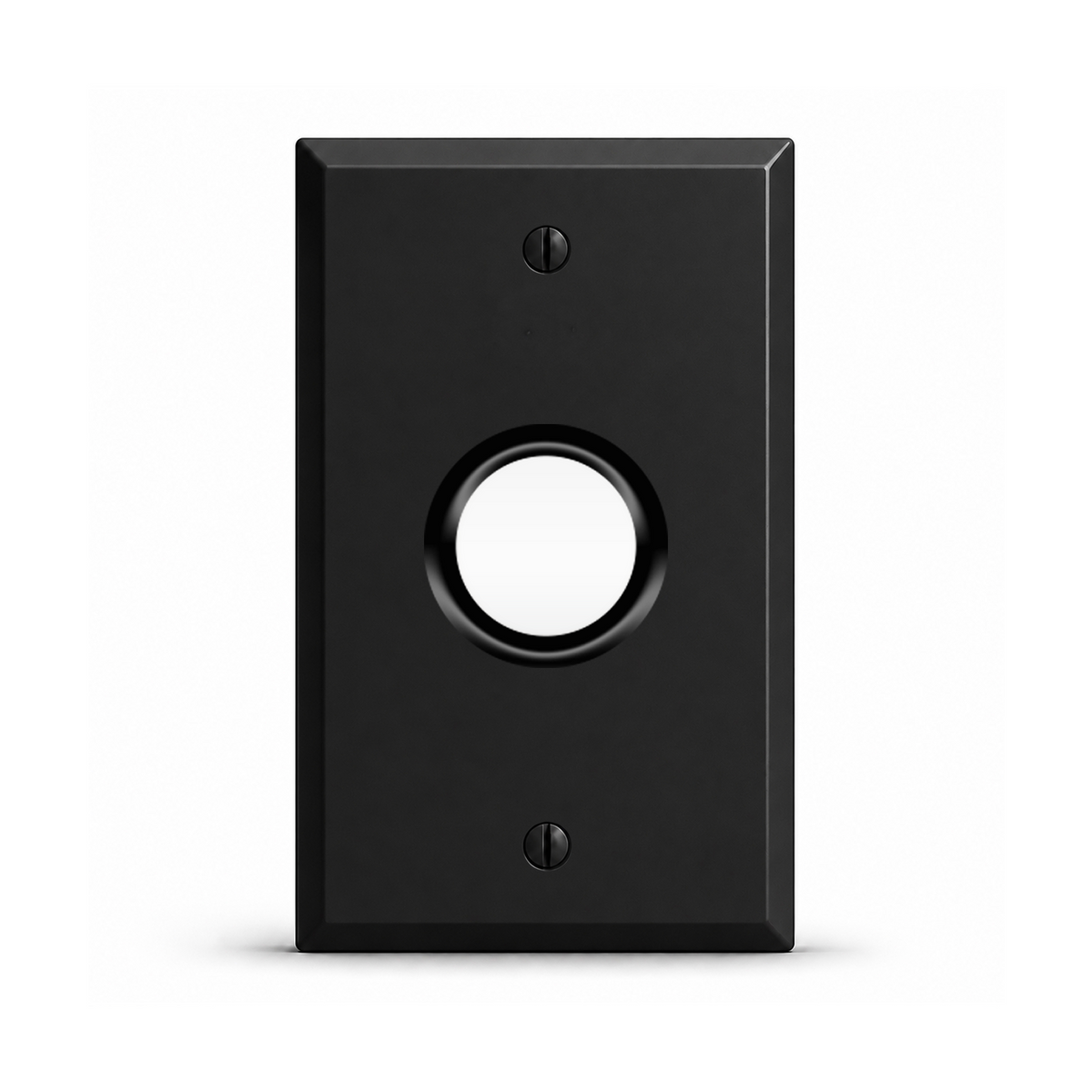 1-Gang, Standard Size, 1 Round Telephone Opening (1.405 in.) with 1 in. ID Plastic Bushing, Black Matte, Painted Metal Wall Plate Outlet Cover – Made in USA