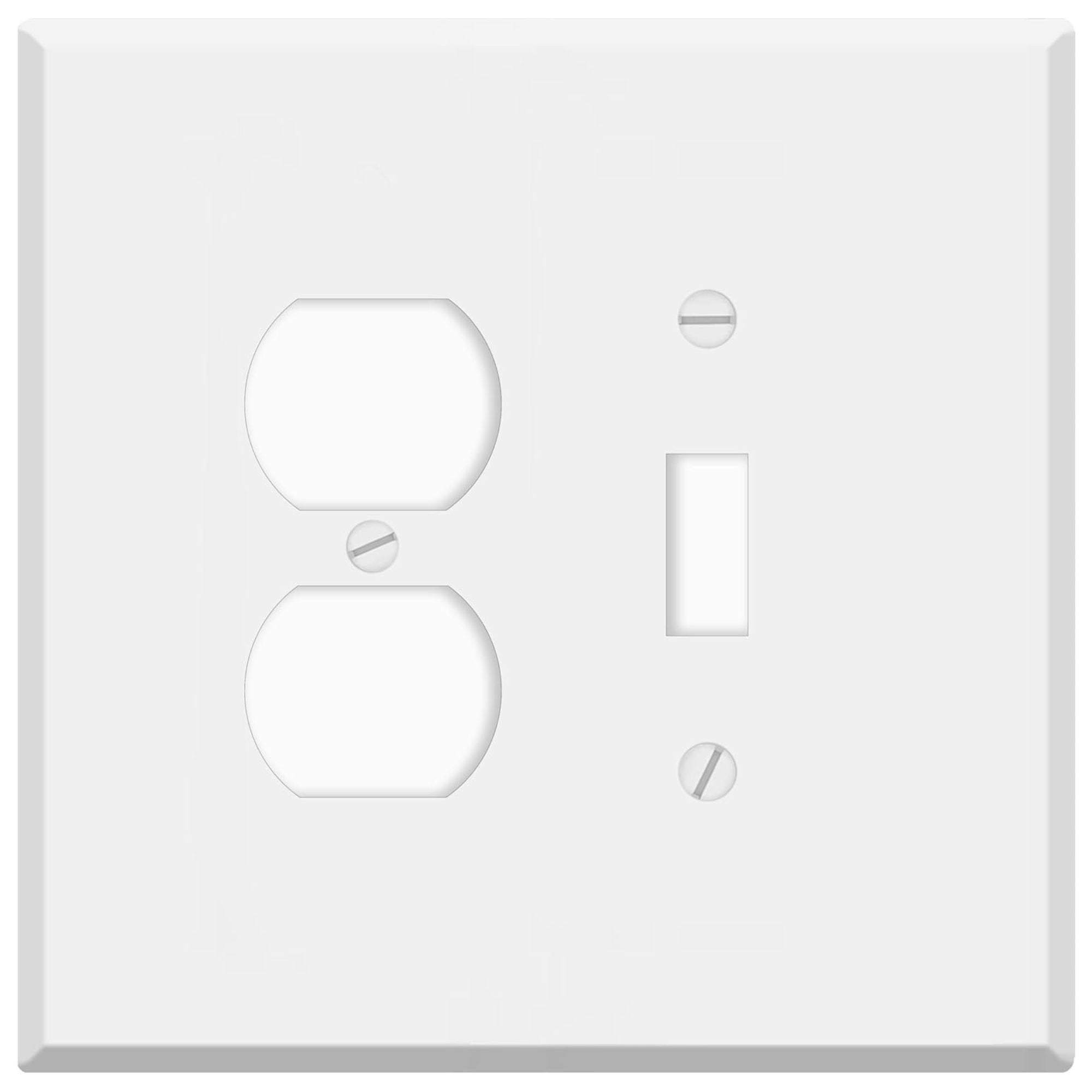 2-Gang, Oversized, Combination Toggle Switch & Duplex, White Semi-Gloss Metal Wall Plate Cover - Made in USA