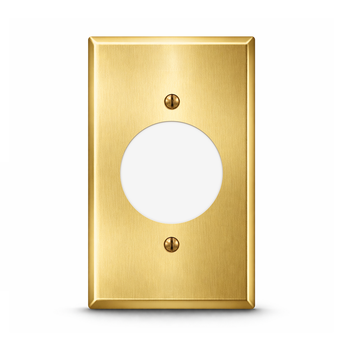 1-Gang, Standard Size, 30A 3 & 4 Wire TL Round Receptacle Opening (1.730 in. ID), Device Mounting, Satin Brass Finish, Painted Metal Wall Plate Outlet Cover - Made in USA