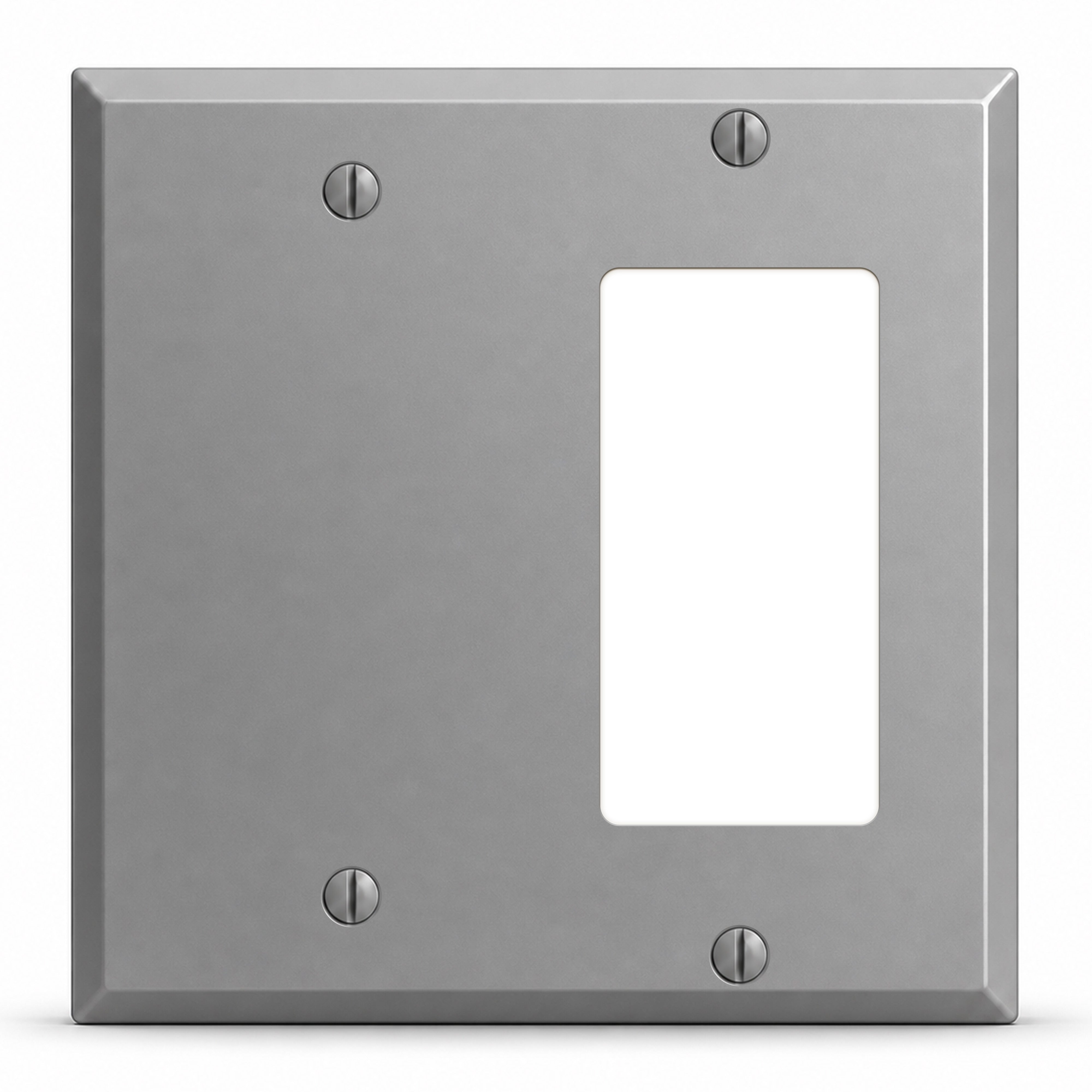 2-Gang, Standard Size, 1 GFI / 1 Blank Opening, Gray Semi-Gloss Finish, Painted Metal Wall Plate Outlet Cover - Made in USA