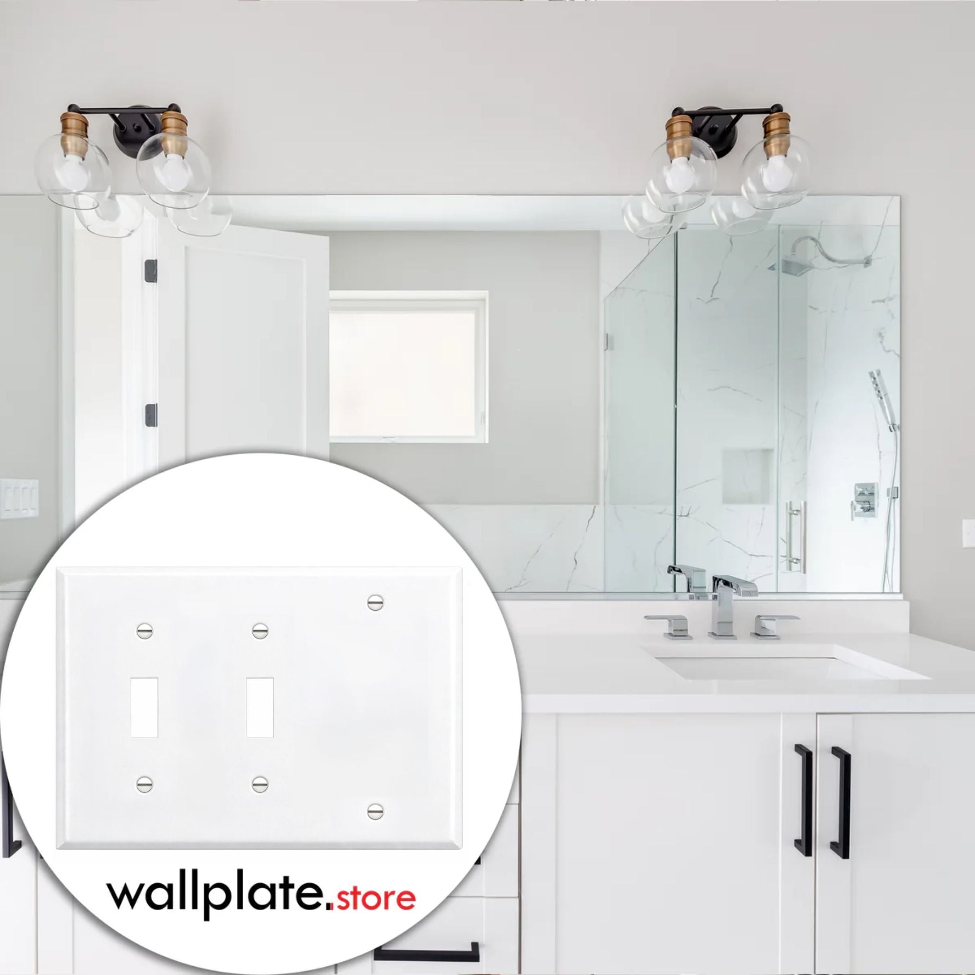 3-Gang White Metal Wallplate with 2 Toggle and 1 Blank, Standard Size - Made in USA