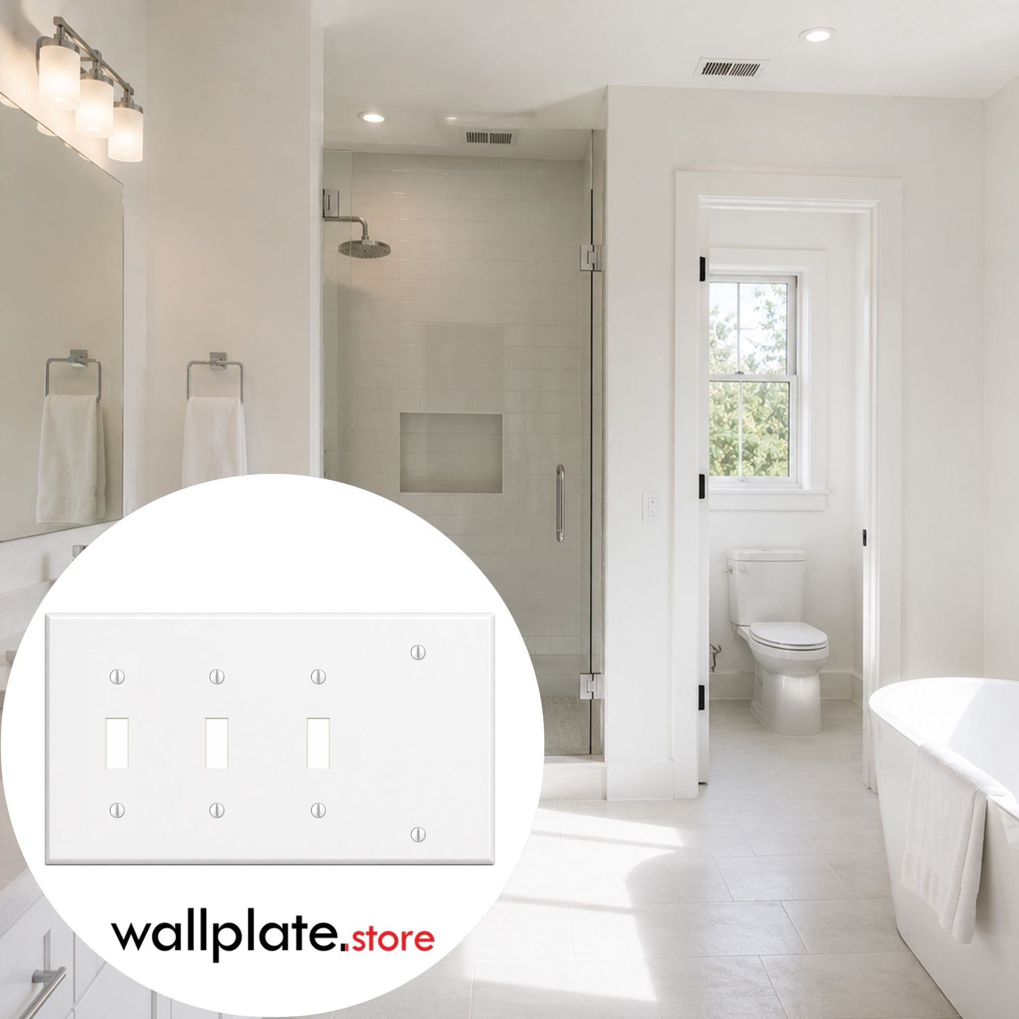 4-Gang, Standard Size, 3 Toggle, 1 Blank Opening, White Semi-Gloss Finish, Metal Wall Plate Outlet Cover - Made in USA