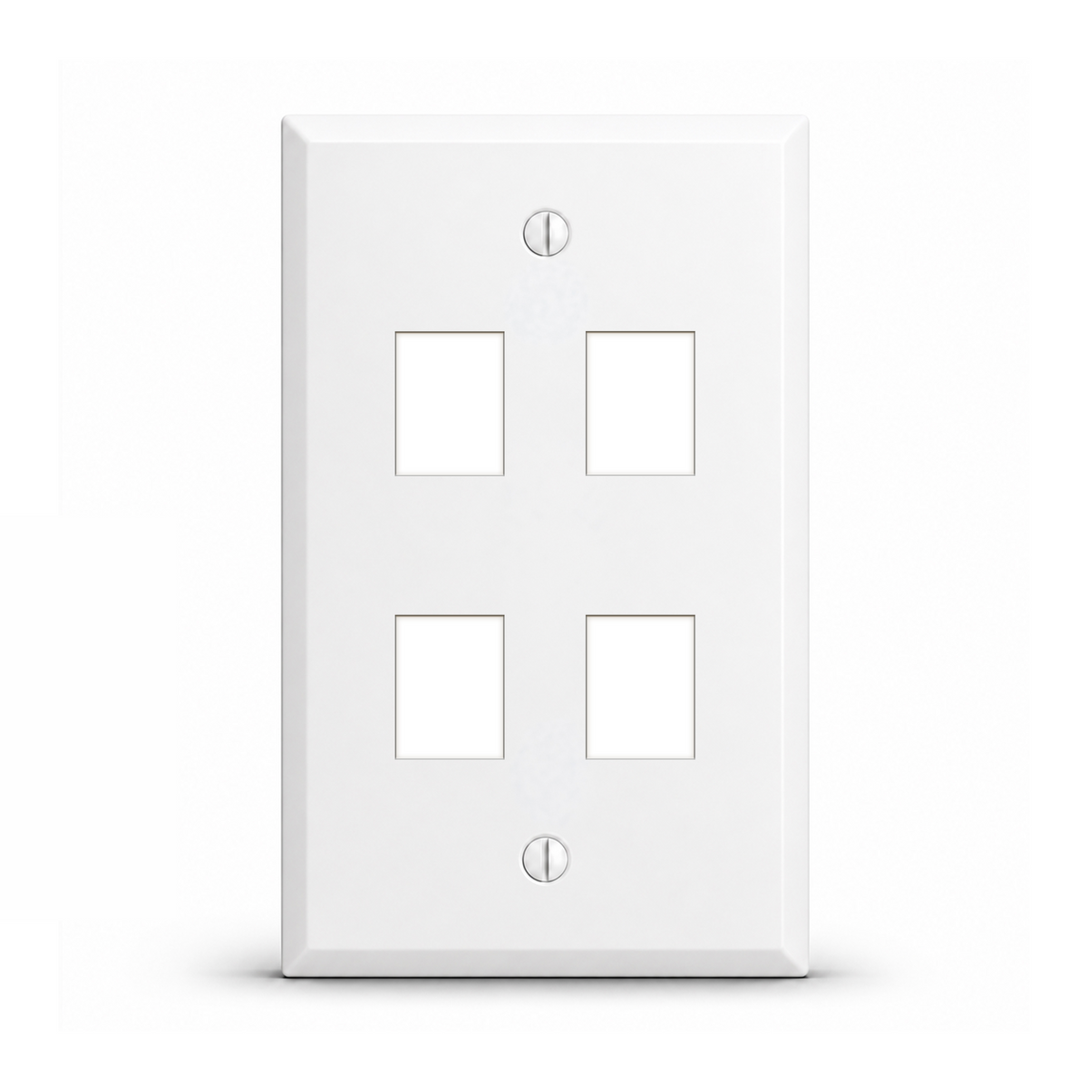 1-Gang, Standard Size, 4 Port RJ45 (Cat5/Cat6) Cutout, White Semi-Gloss Finish, Painted Metal Wall Plate Outlet Cover - Made in USA