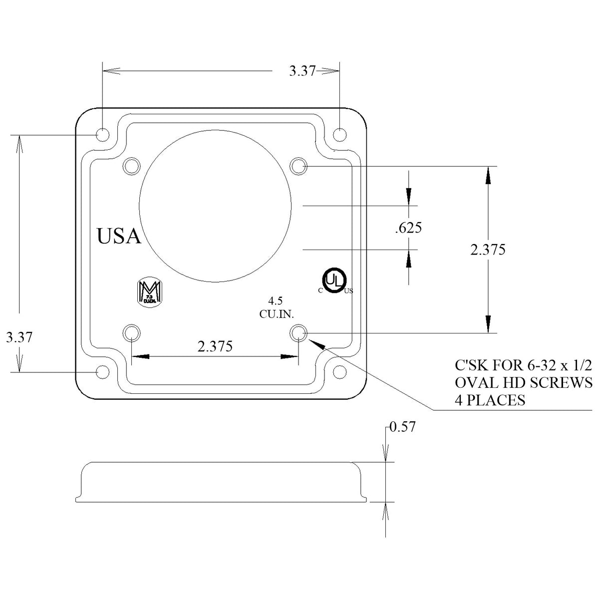 4 Inch Square Raised Box Cover for 2.165 Inch Diameter Power Outlet – Galvanized Steel