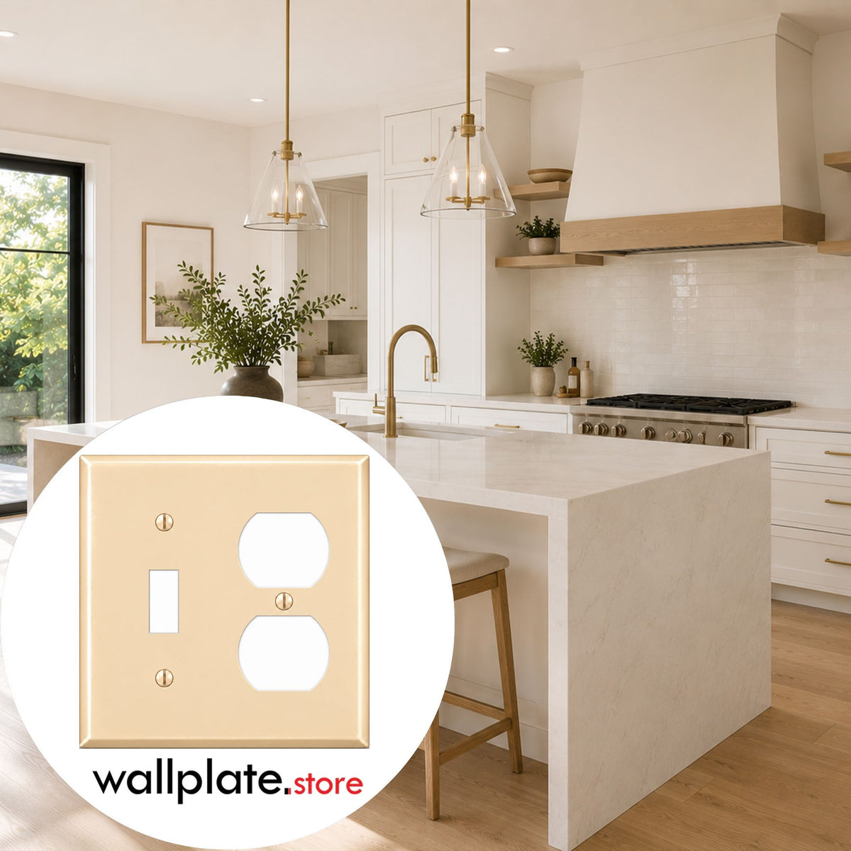 2-Gang, Standard Size, 1 Toggle and 1 Duplex Opening, Almond Semi-Gloss Finish, Metal Wall Plate Outlet Cover - Made in USA