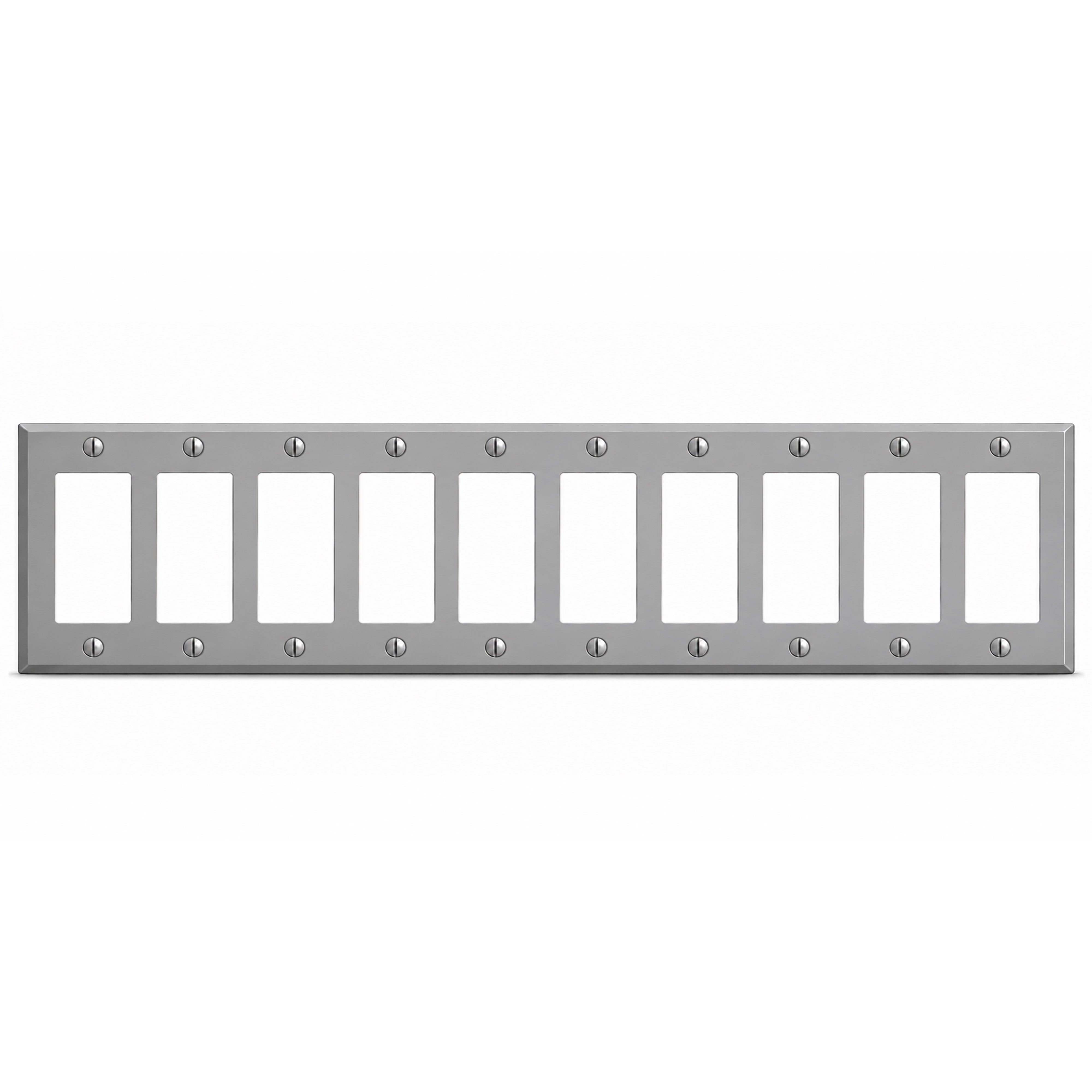 10-Gang, Standard Size, 10 GFI/Block Duplex Openings, Gray Semi-Gloss Finish, Painted Metal Wall Plate Outlet Cover - Made in USA