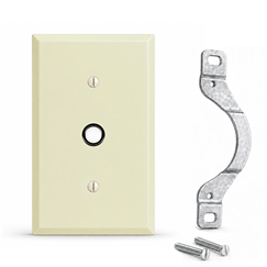 1-Gang, Standard Size, 1/2 in. Round Telephone Opening with 0.375 in. ID Grommet and Mounting Strap, Ivory Semi-Gloss Finish, Metal Wall Plate Outlet Cover - Made in USA