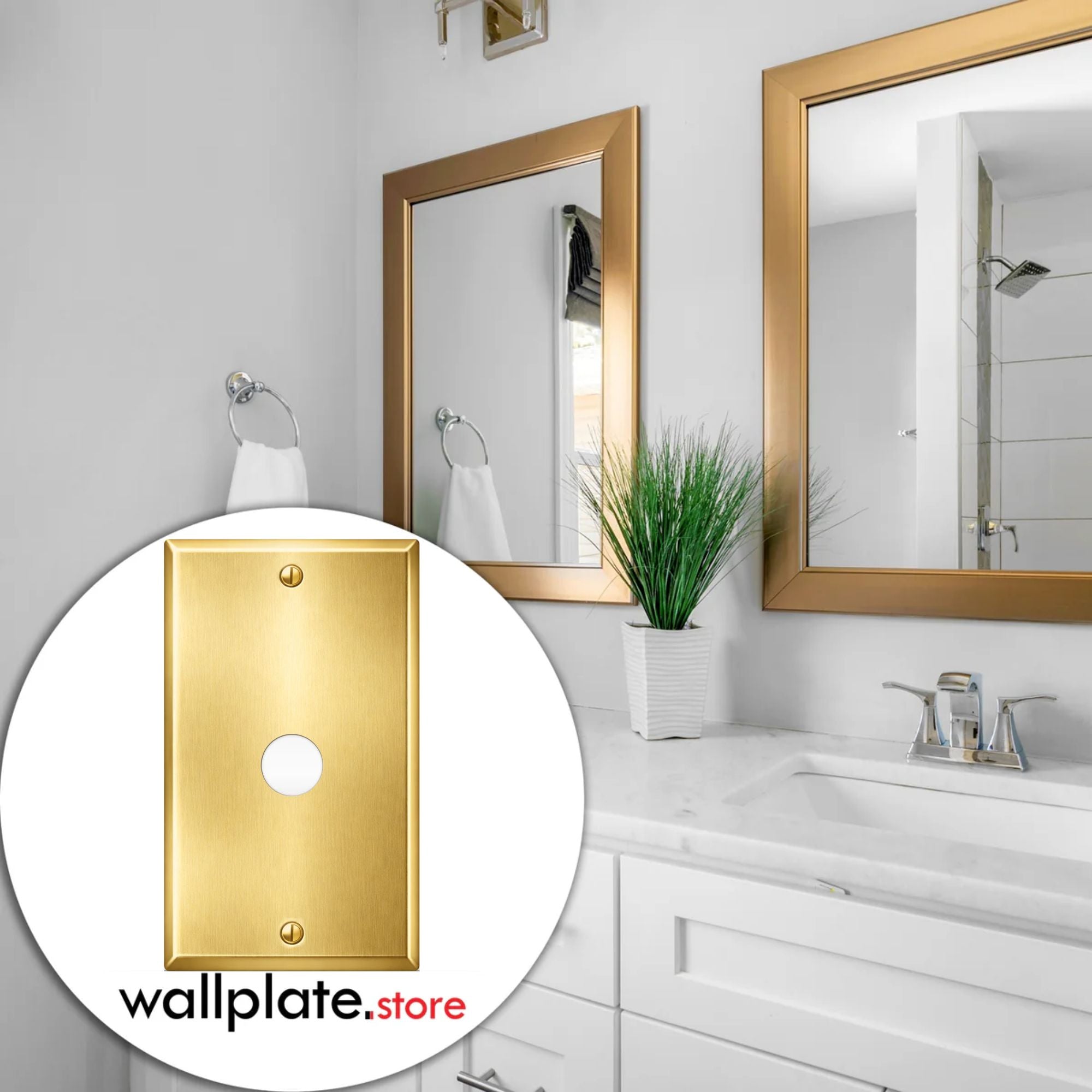 1-Gang, Standard Size, Single Round Telephone Opening, Satin Finish Brass Metal Wall Plate Cover - Made in USA