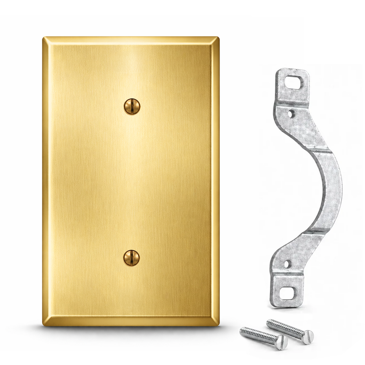 1-Gang, Standard Size, Blank Opening with Mounting Strap, Satin Brass Finish, Metal Wall Plate Outlet Cover - Made in USA