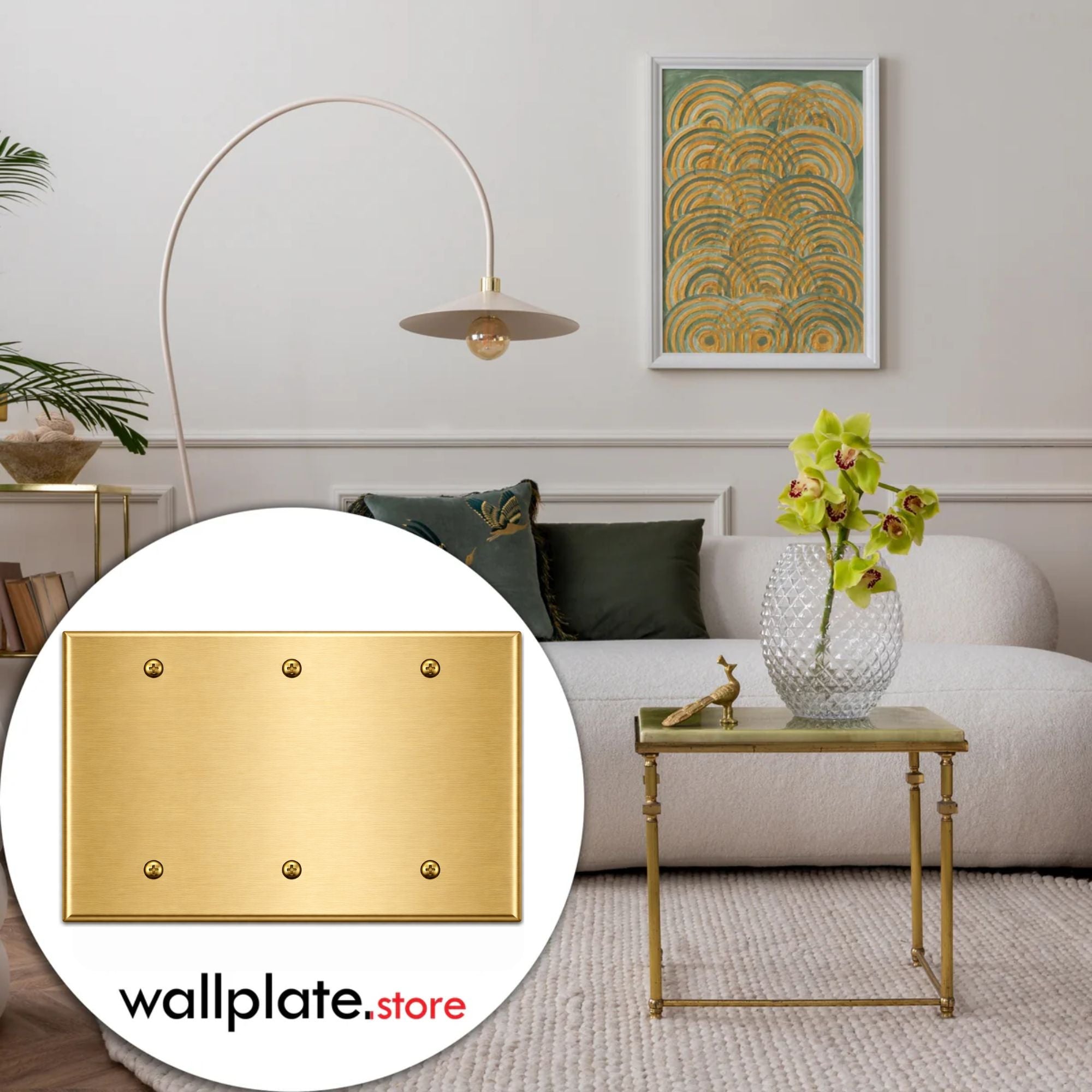 3-Gang Blank, Standard Size, Satin Brass Painted Metal Wall Plate