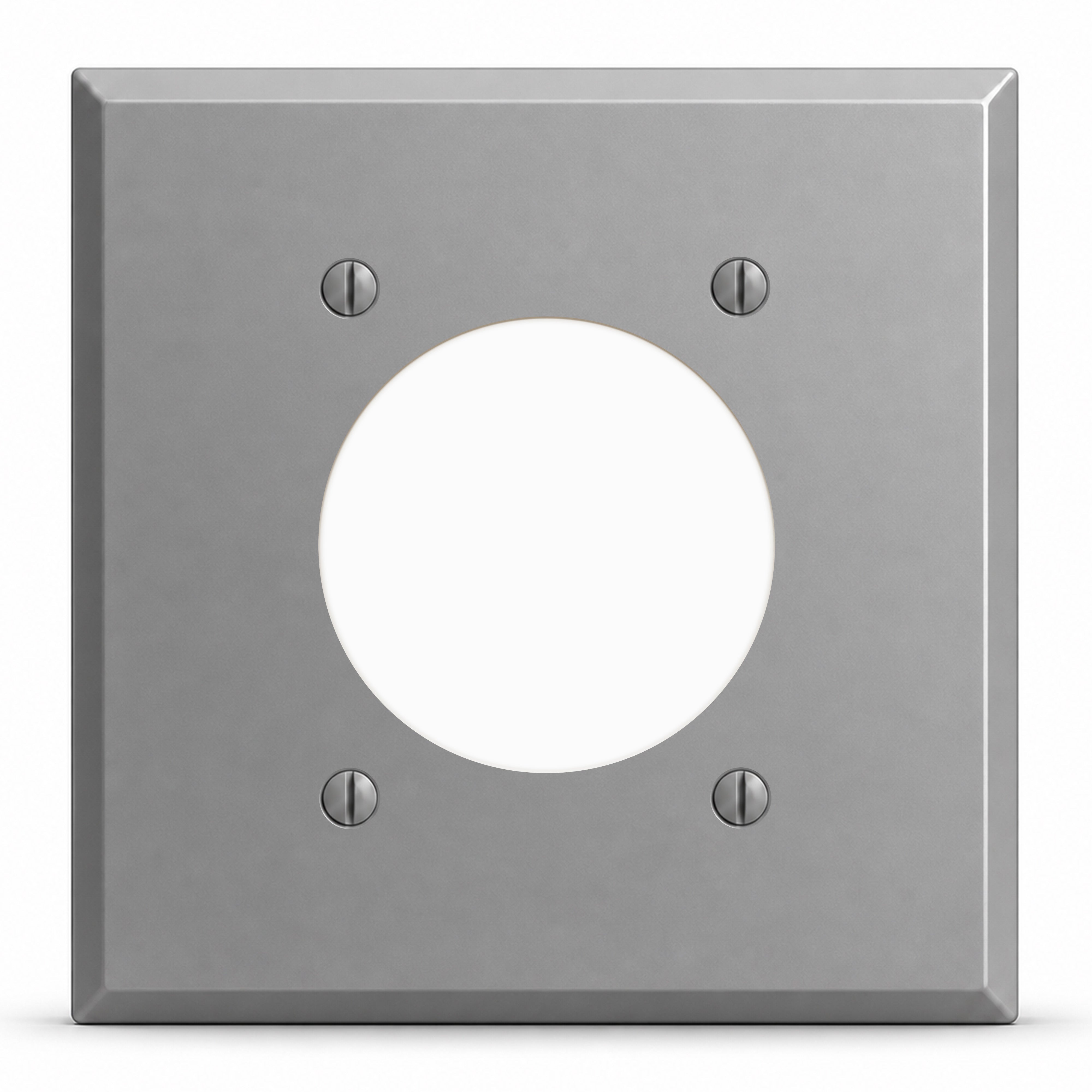 2-Gang, Standard Size, 1 30/50A 3 Wire Range/Dryer Round Receptacle Opening (2.125 in. ID), Centered, Gray Semi-Gloss Finish, Painted Metal Wall Plate Outlet Cover - Made in USA