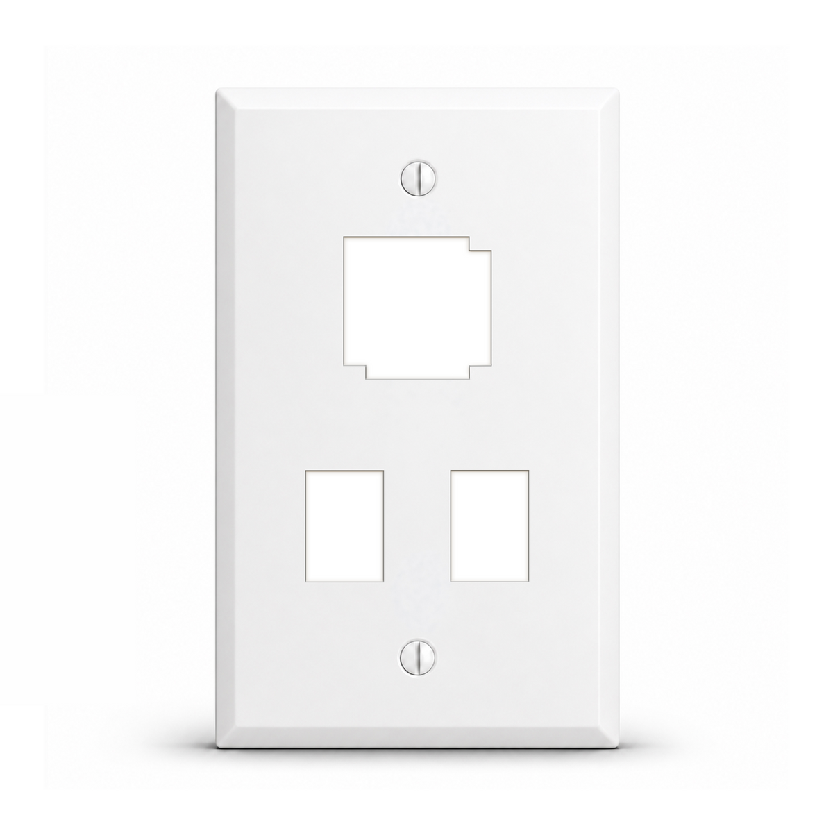 1-Gang IBM Data Connector & (2) RJ11 Modular Openings, White Semi-Gloss Painted Metal Wall Plate Cover, Datacom, UL Listed, Made in USA