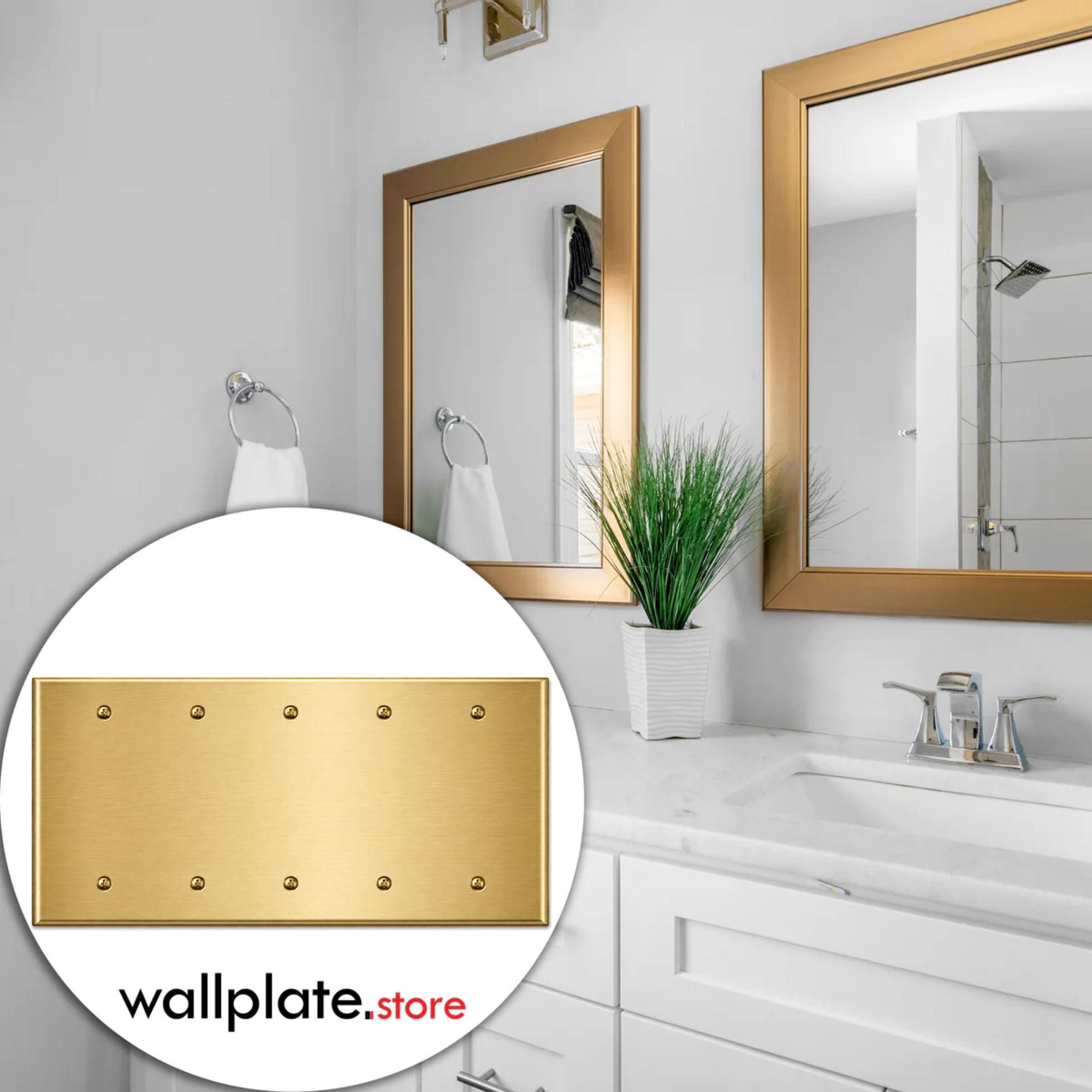 5-Gang Blank, Standard Size, Satin Brass Painted Metal Wall Plate