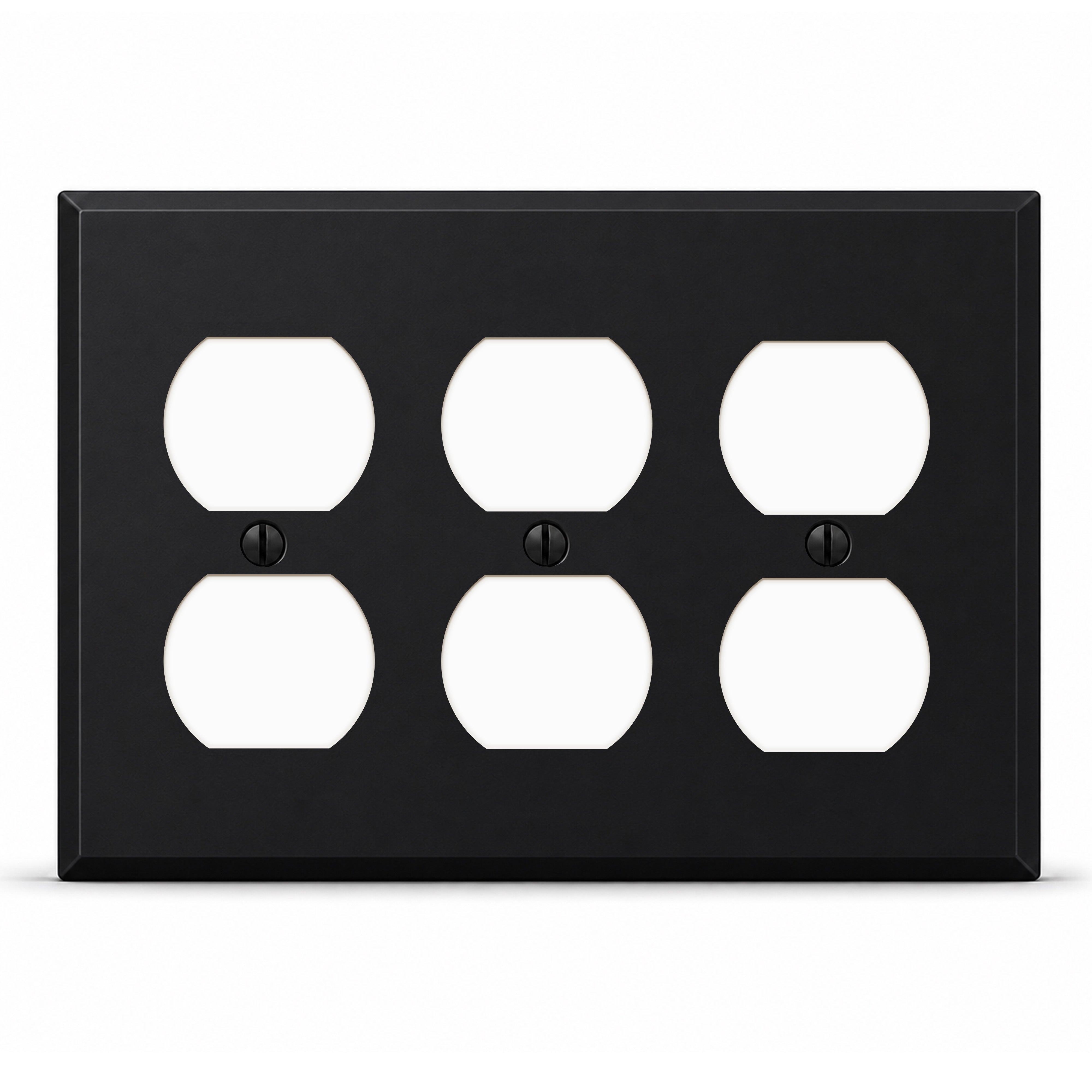 3-Gang, Standard Size, 3 Duplex Receptacles, Black Matte Finish Wall Plate Outlet Cover - Made in USA
