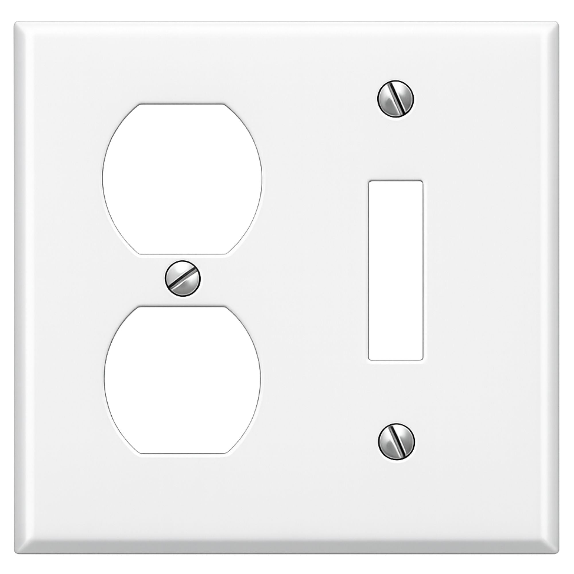 2-Gang with (1) Toggle (1) Duplex, Oversized, White Semi-Gloss Metal Wall Plate