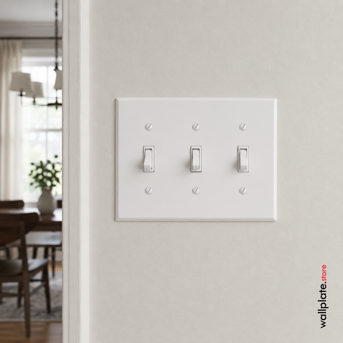 3-Gang Standard Metal Wall Plate – 3 Toggle Switch Openings – White Semi-Gloss