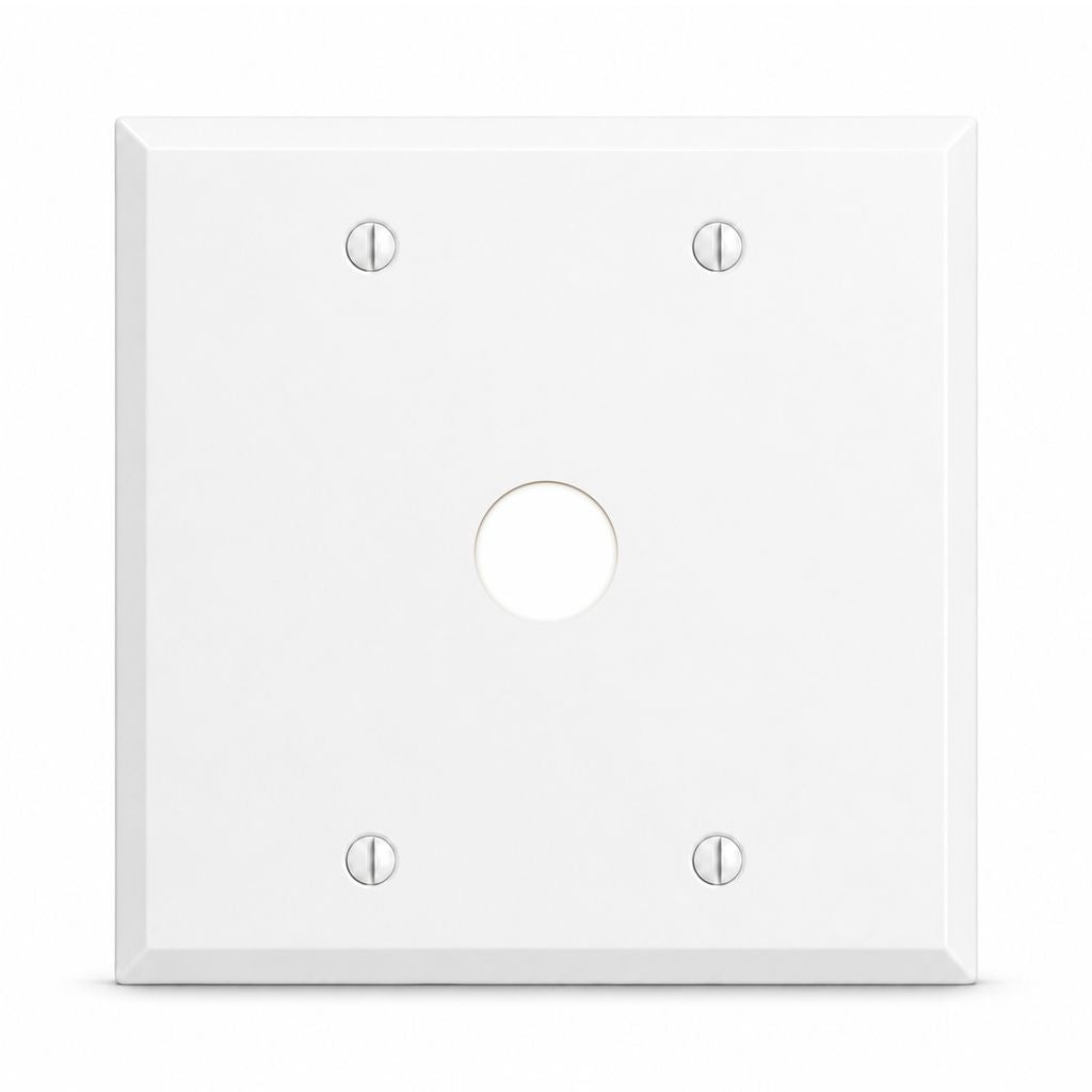 2-Gang, Standard Size, 5/8 in. Datacom Opening (Center), White Semi-Gloss Finish, Painted Metal Wall Plate Outlet Cover - Made in USA