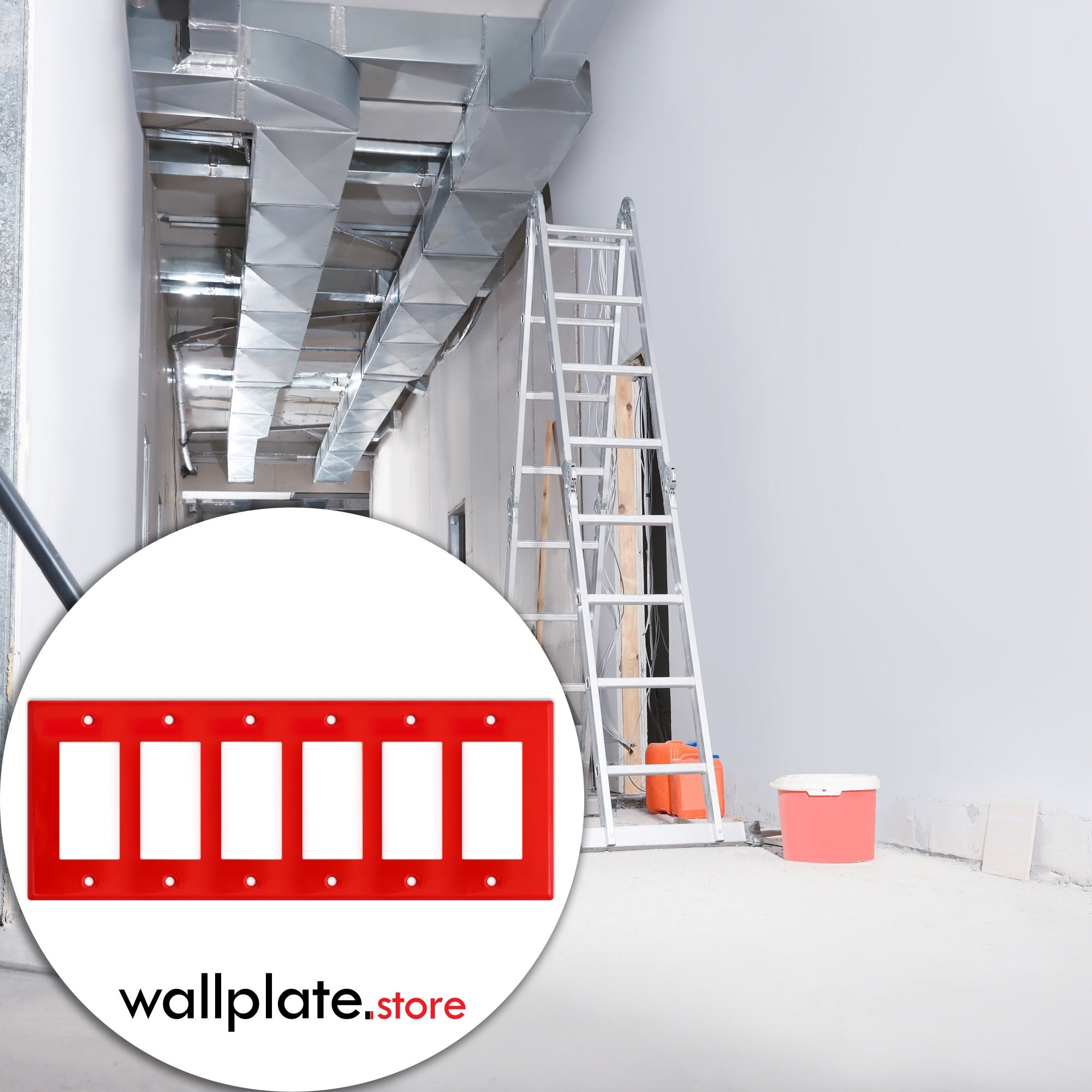 6 gang GFI, standard size, red painted metal wallplate