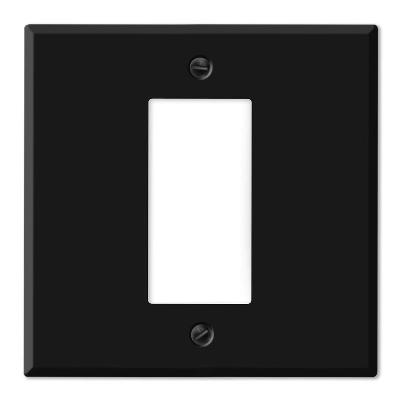 2 Gang Black Metal Wall Plate with 1 Decora® Style GFI/Rocker Centered Opening, Standard Size