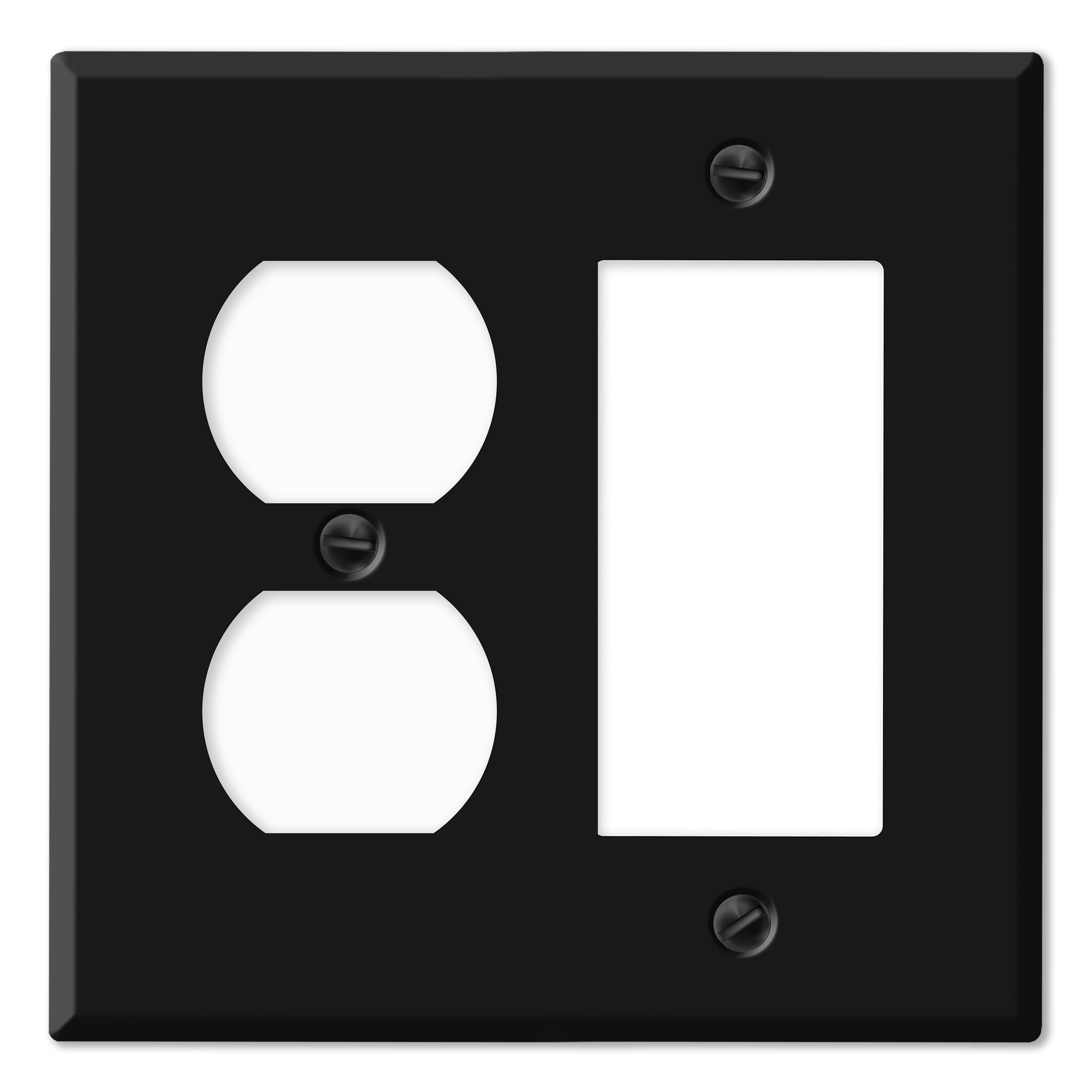 2-Gang Wall Plate – 1 Duplex + 1 Decora®/Rocker Opening – Black Painted Metal | Made in USA