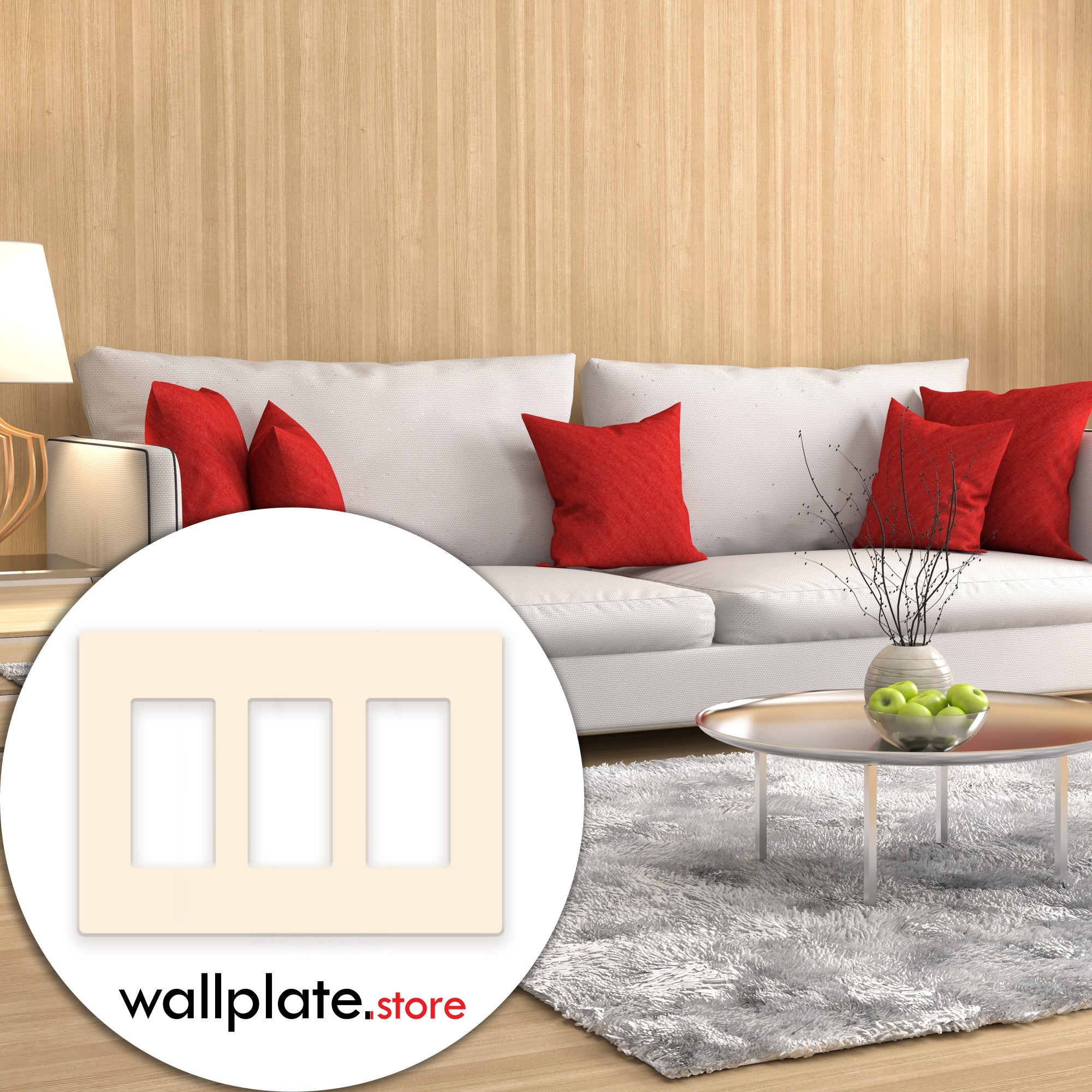 3 Gang Almond Screwless Rocker Switch Wall Plate