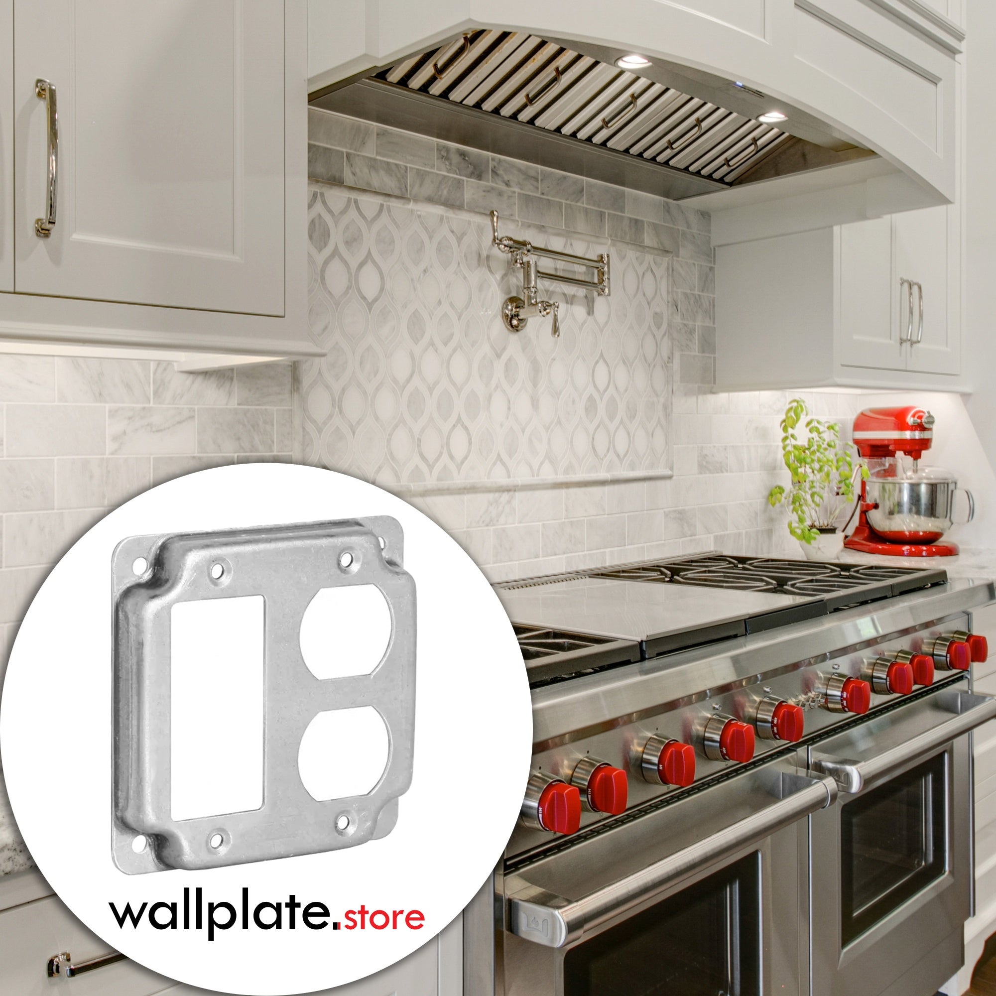 4 inch Square Galvanized Steel Rocker Switch and Duplex Receptacle Electrical Box Cover