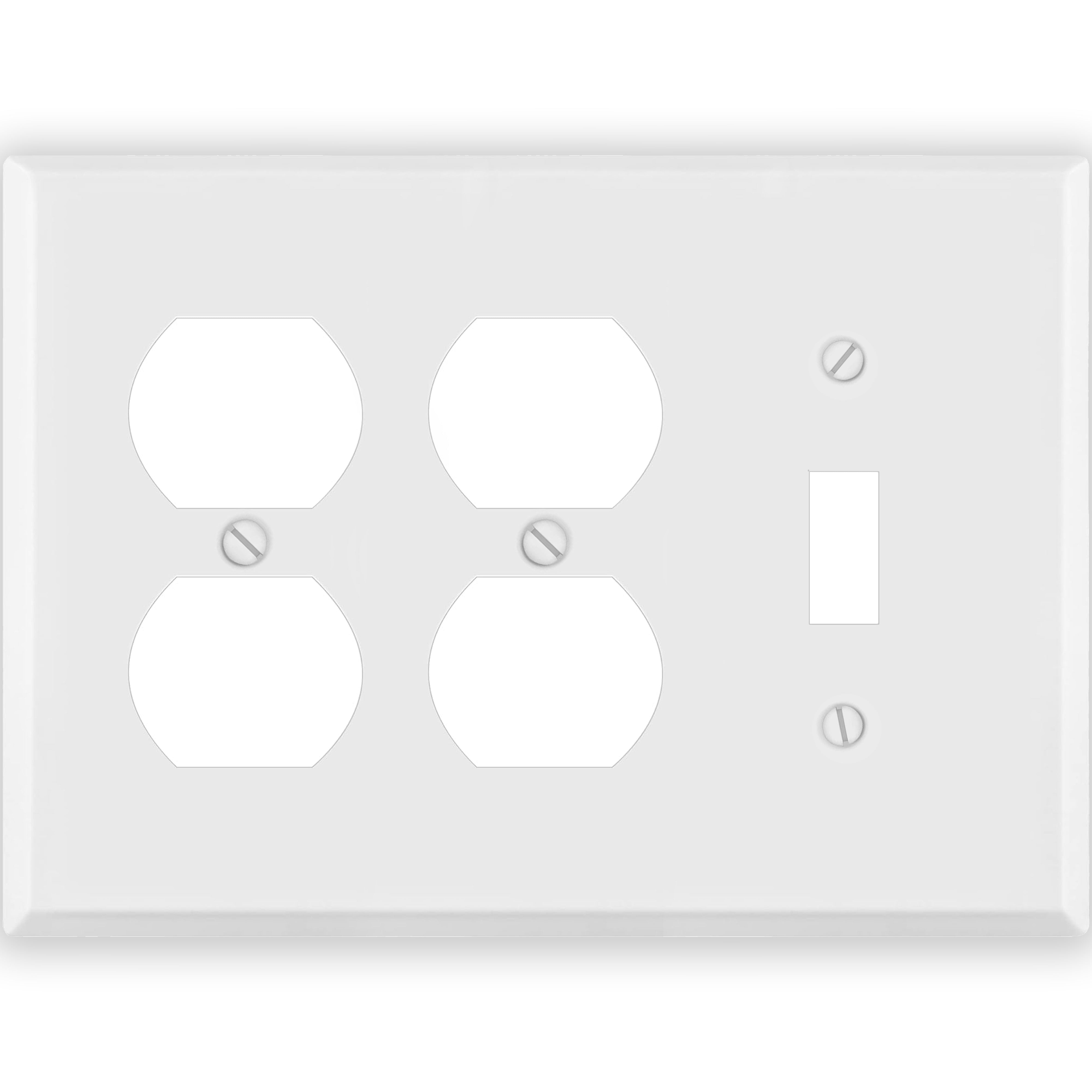 3 Gang standard size White Metal 1 toggle and 2 Duplex Receptacle Wall plate