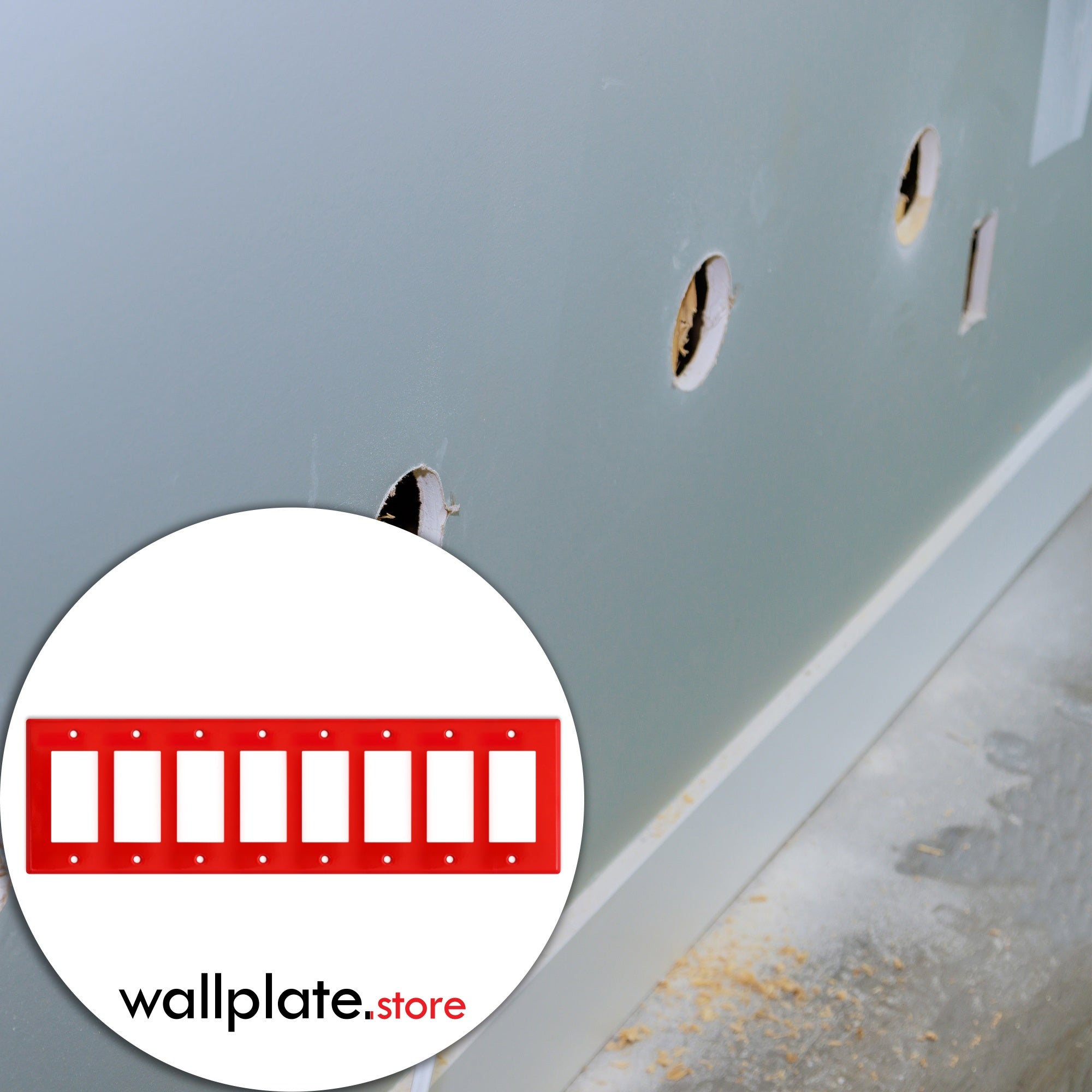 8 gang GFI, standard size, red painted metal wallplate