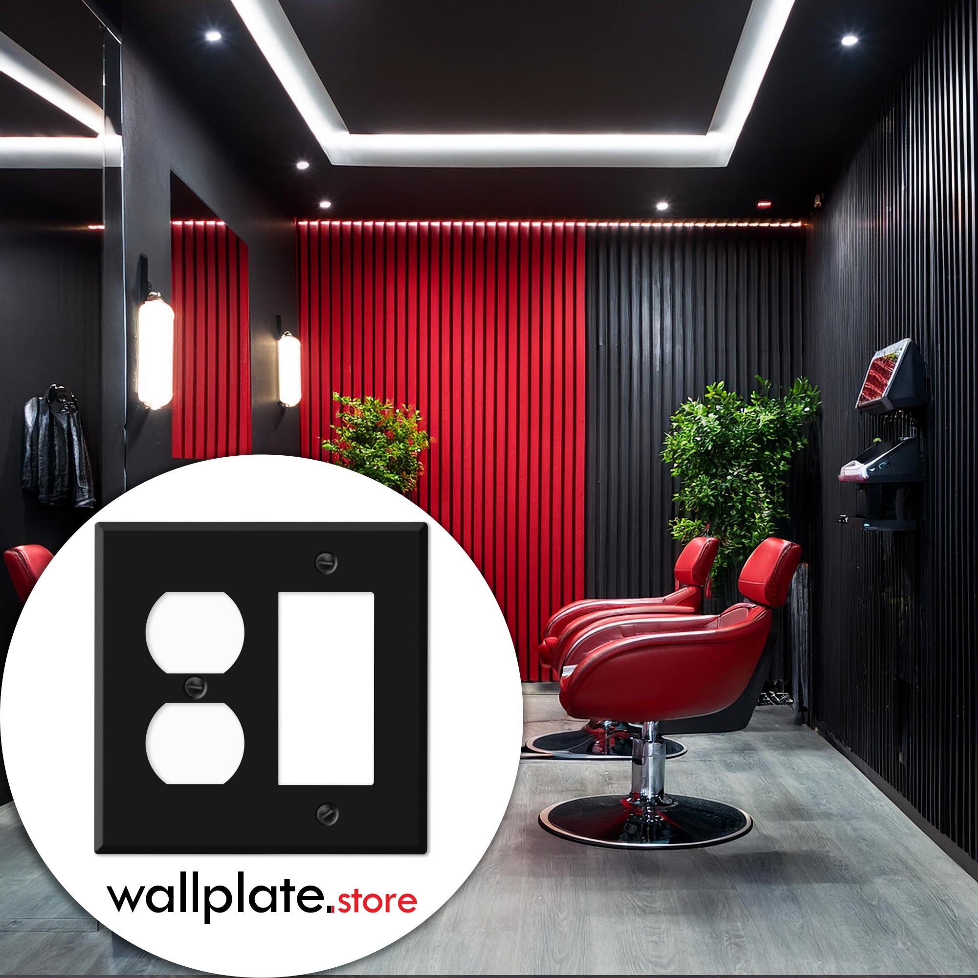 2-Gang Wall Plate – 1 Duplex + 1 Decora®/Rocker Opening – Black Painted Metal | Made in USA