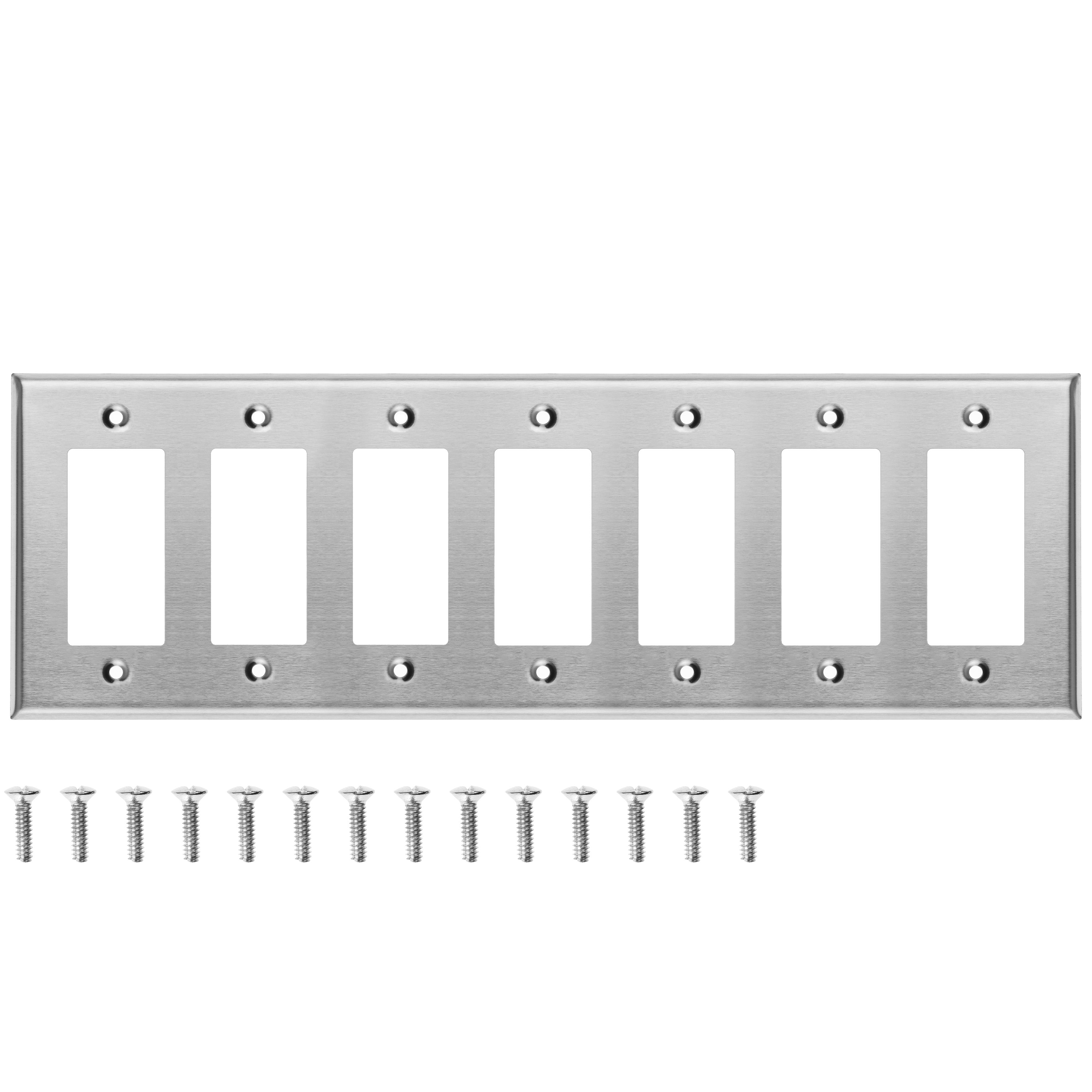 7-Gang Stainless Steel Rocker GFCI Decora® Style Wall Plate