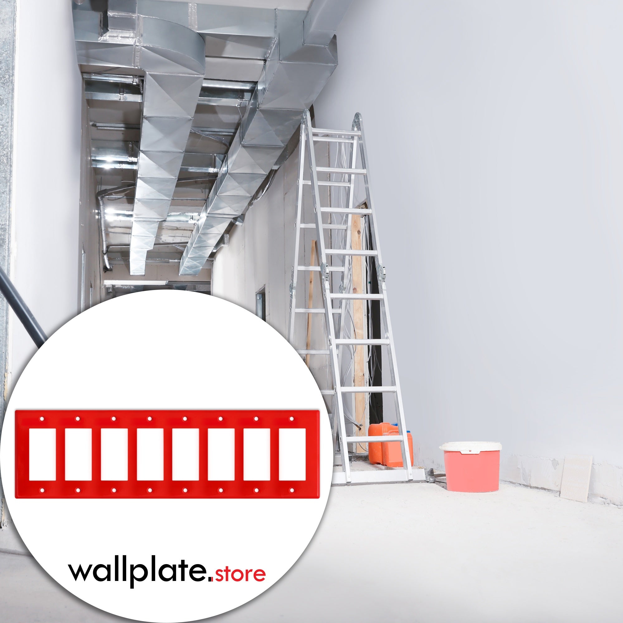 8 gang GFI, standard size, red painted metal wallplate