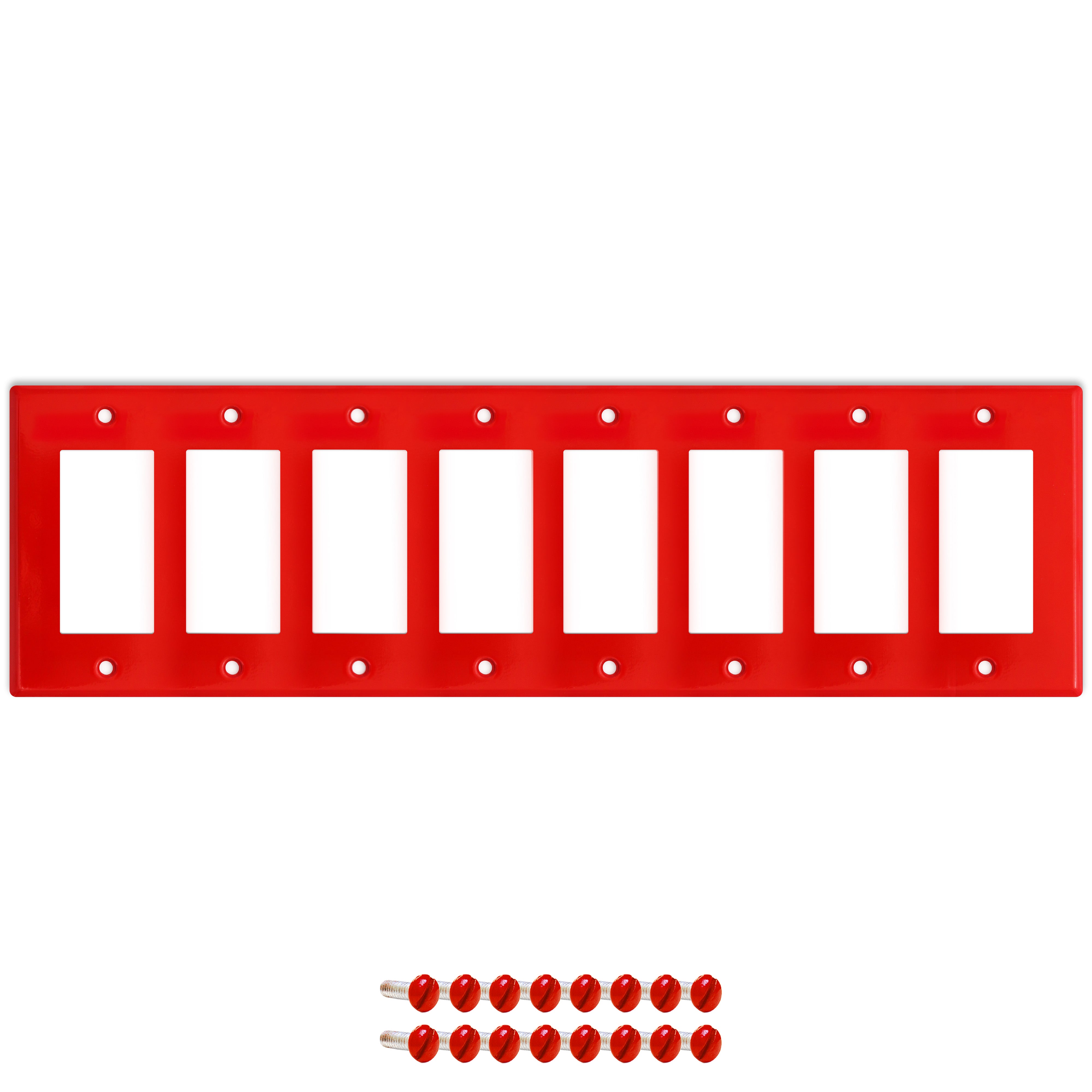 8 gang GFI, standard size, red painted metal wallplate