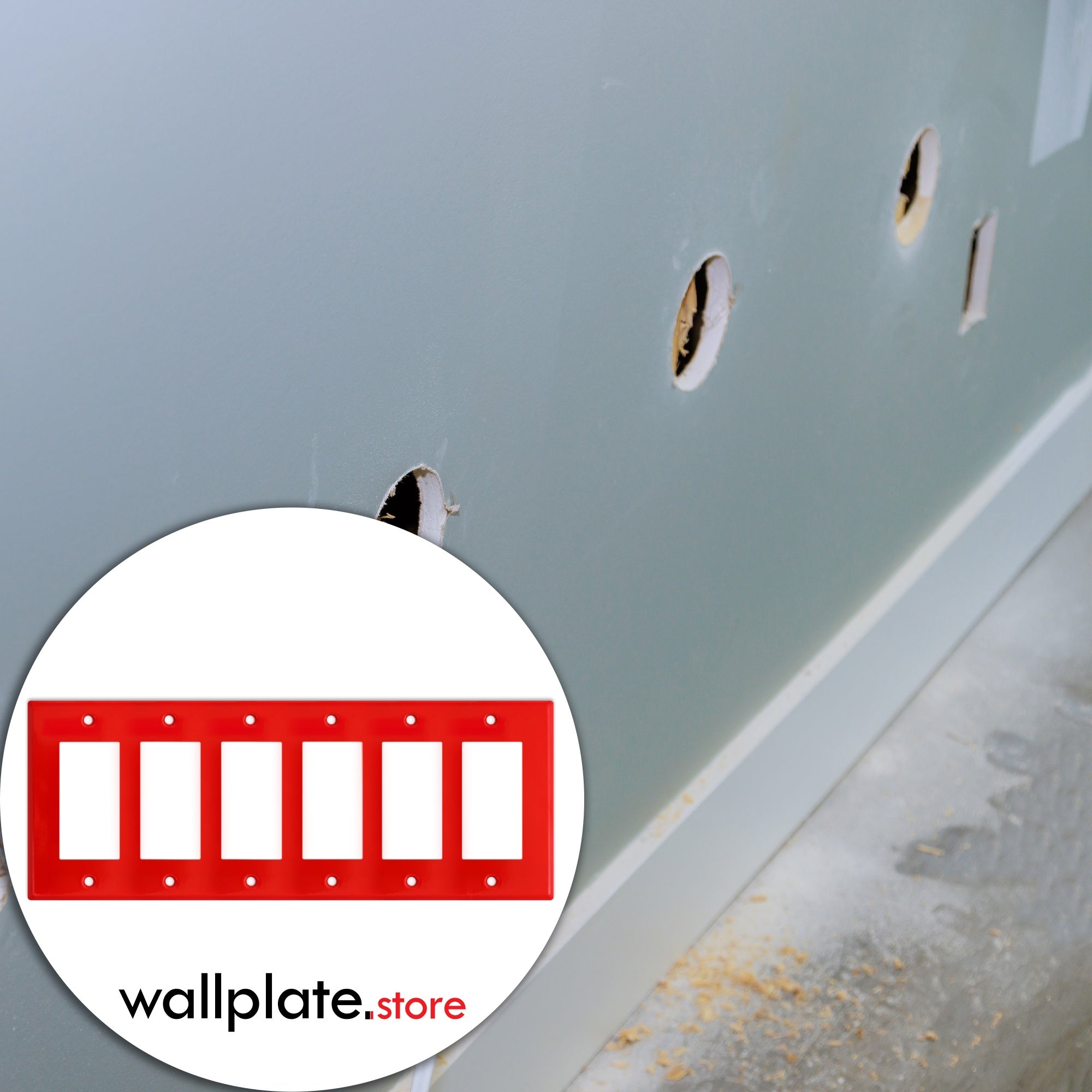 6 gang GFI, standard size, red painted metal wallplate