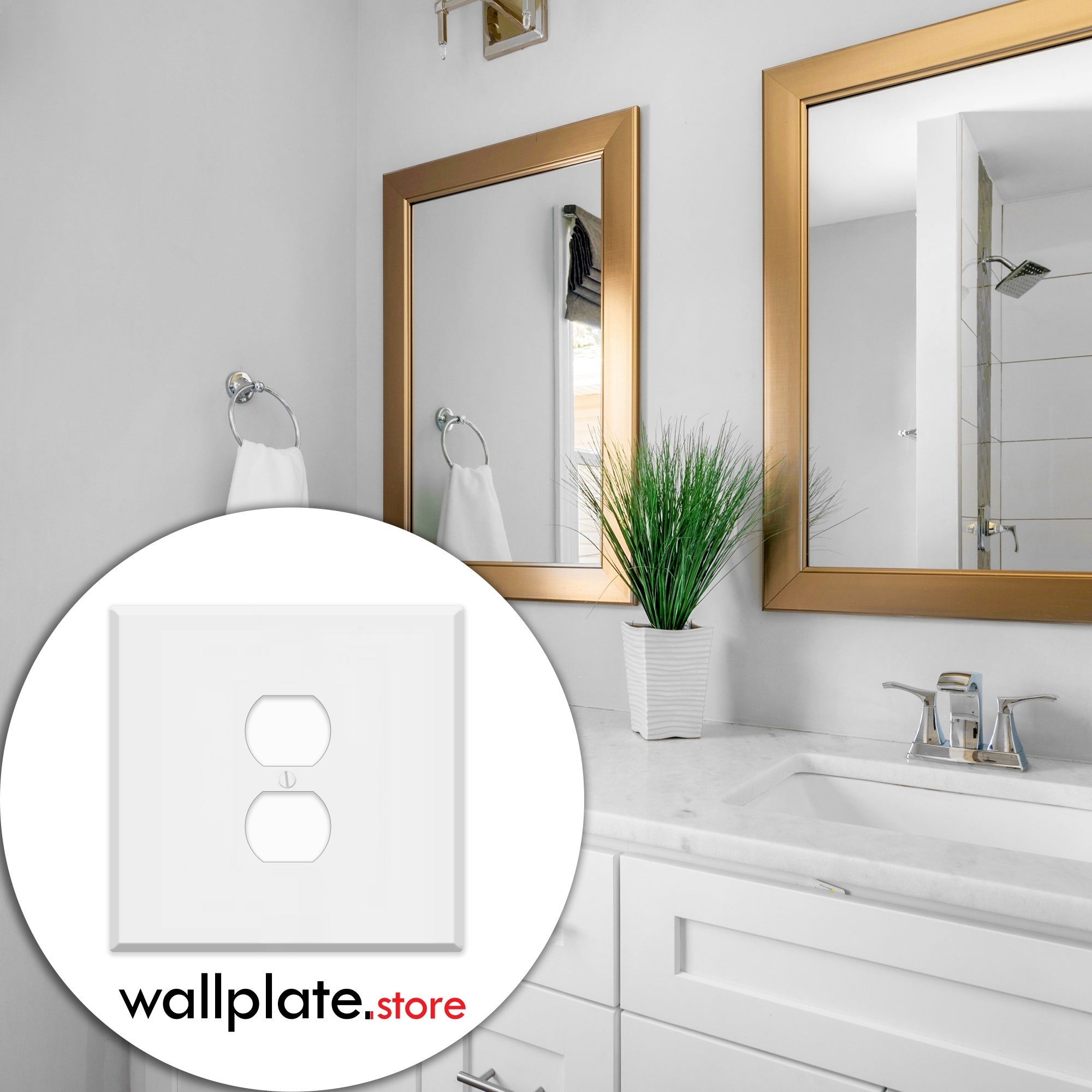 2-Gang With (1) Duplex Receptacle Centered Outlet Opening Wallplate, Oversize, White Painted Metal