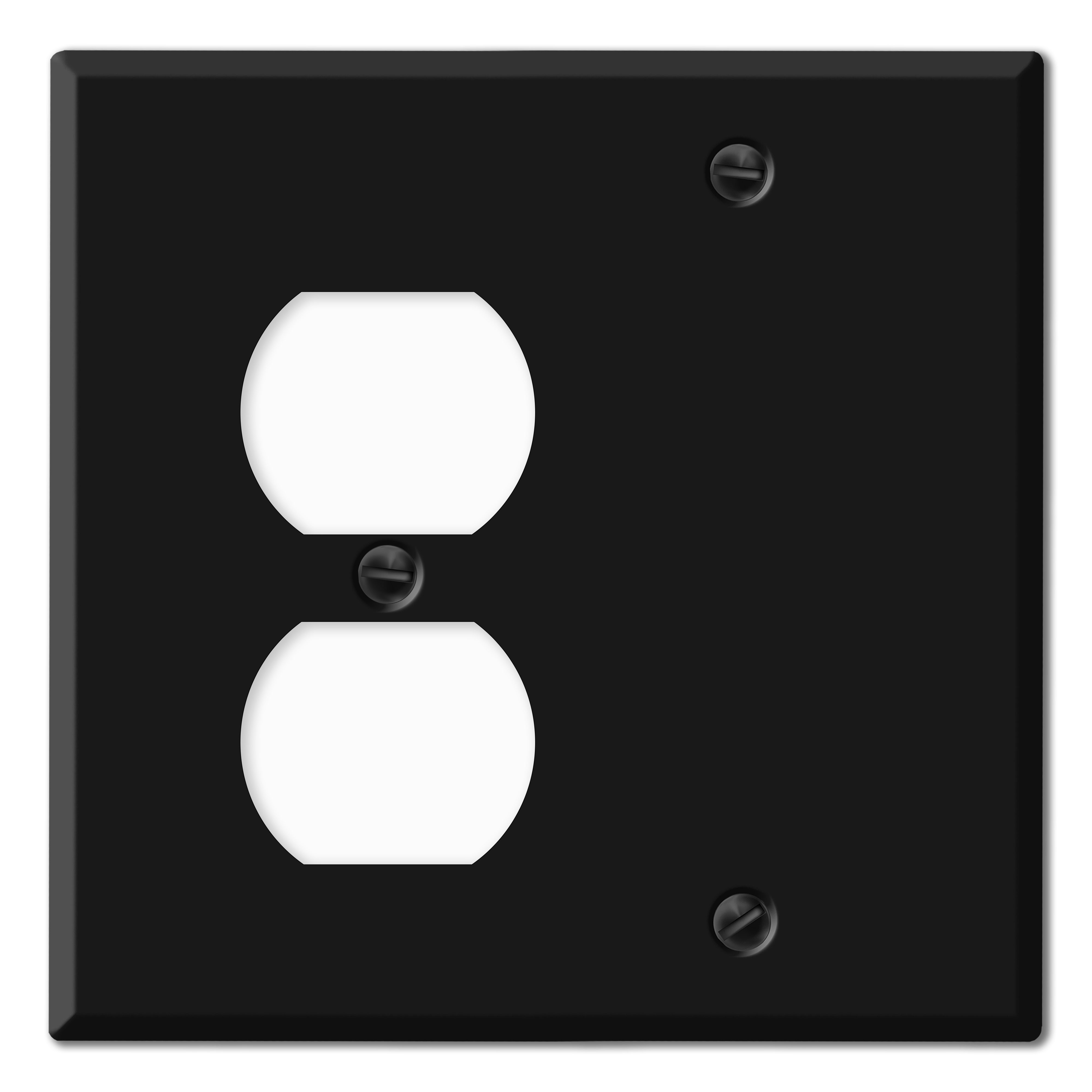 2 Gang with duplex and blank, standard size, Black painted metal wallplate