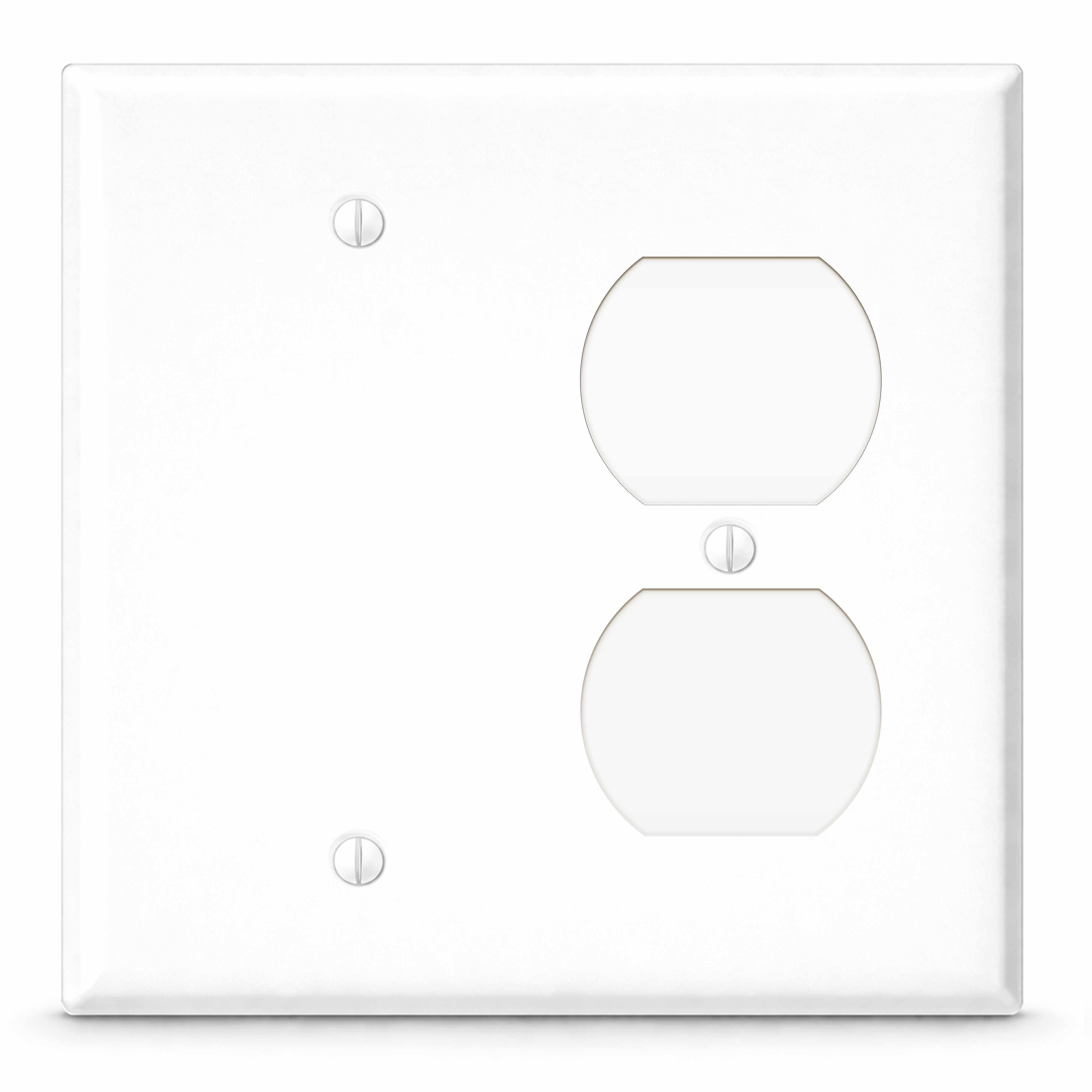 2-gang with (1) duplex (1) blank, standard size, painted metal wallplate