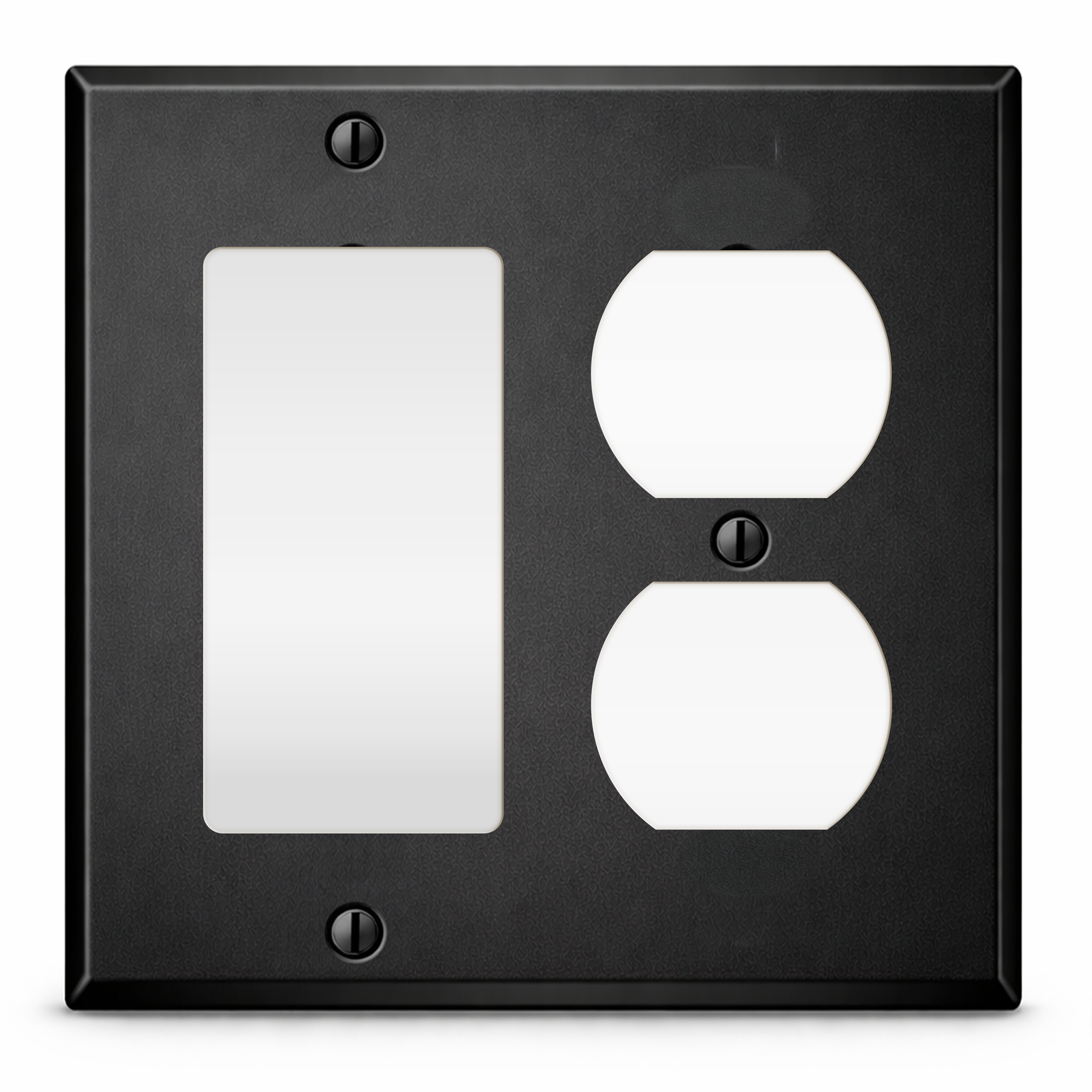 2-Gang Wall Plate – 1 Duplex + 1 Decora®/Rocker Opening – Black Painted Metal | Made in USA