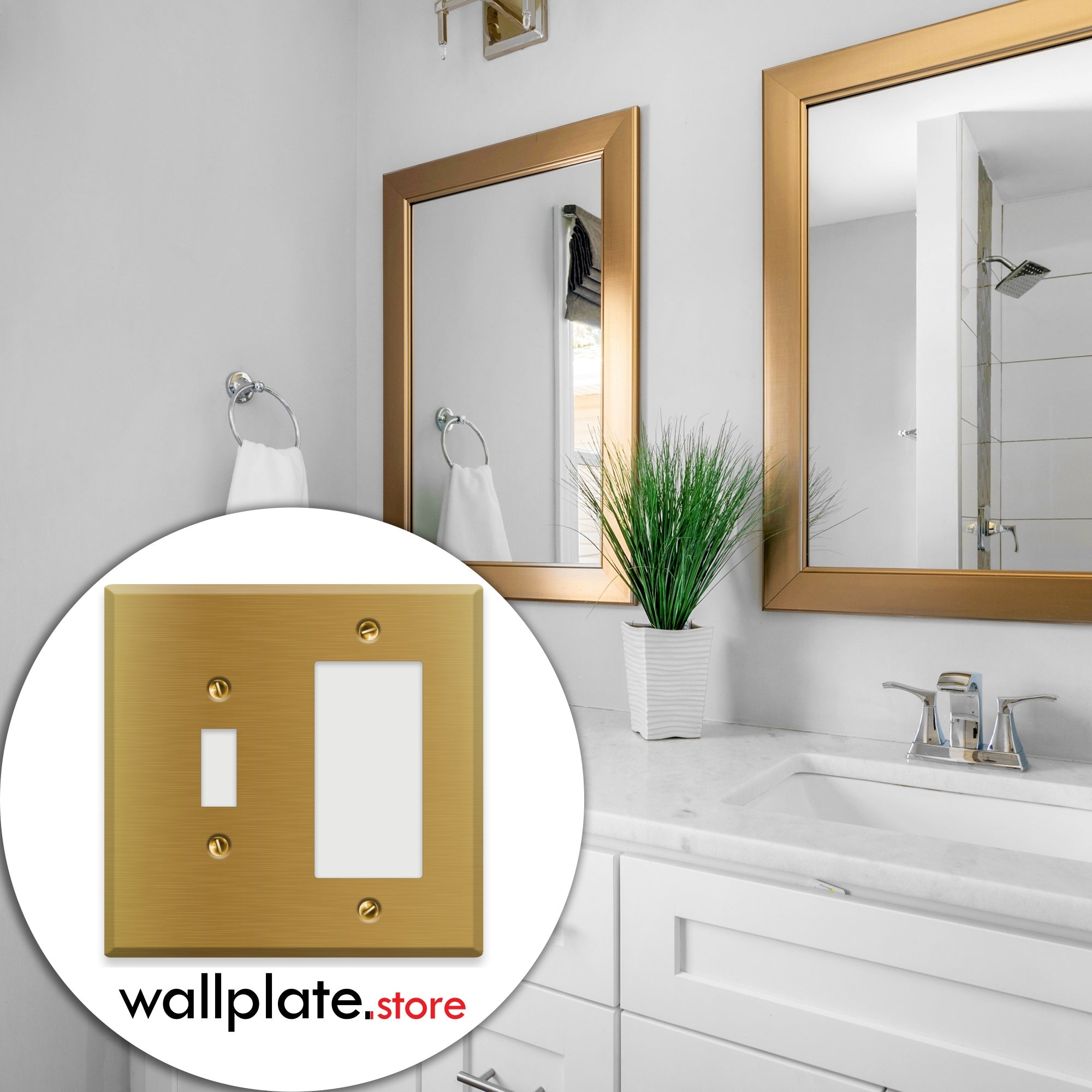 2-Gang Combination Satin Brass Wallplate with (1) Toggle and (1) GFI/Rocker/Decora®